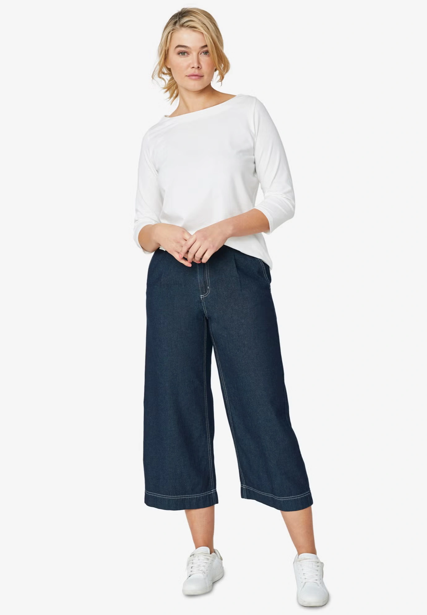 Boatneck Tee With Three-Quarter Sleeves