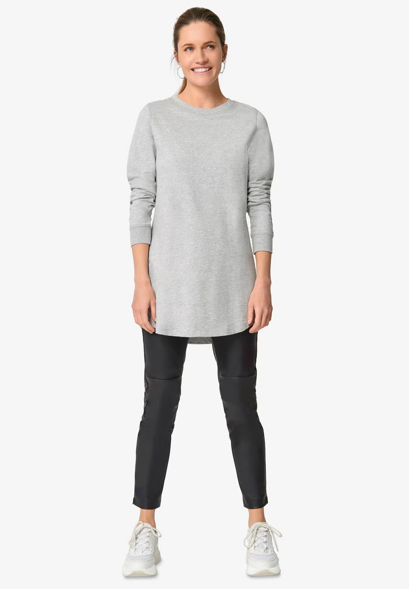 French Terry Sweatshirt Tunic with Shirttail Hem