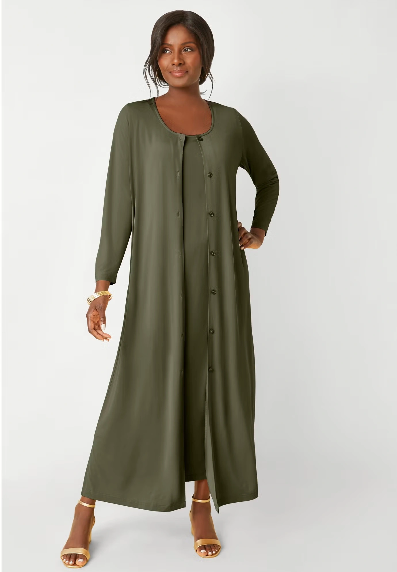 2-Piece Stretch Knit Duster Set