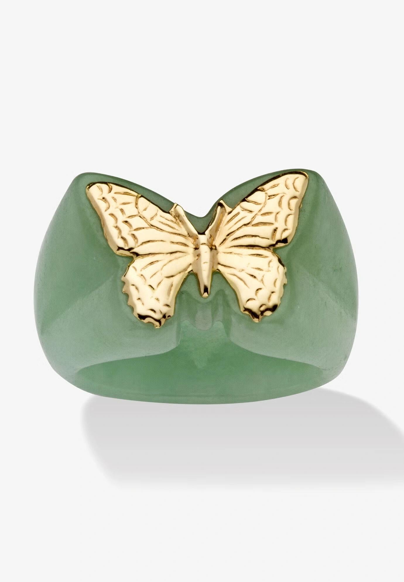 14K Yellow Gold Genuine Green Jade Butterfly Ring