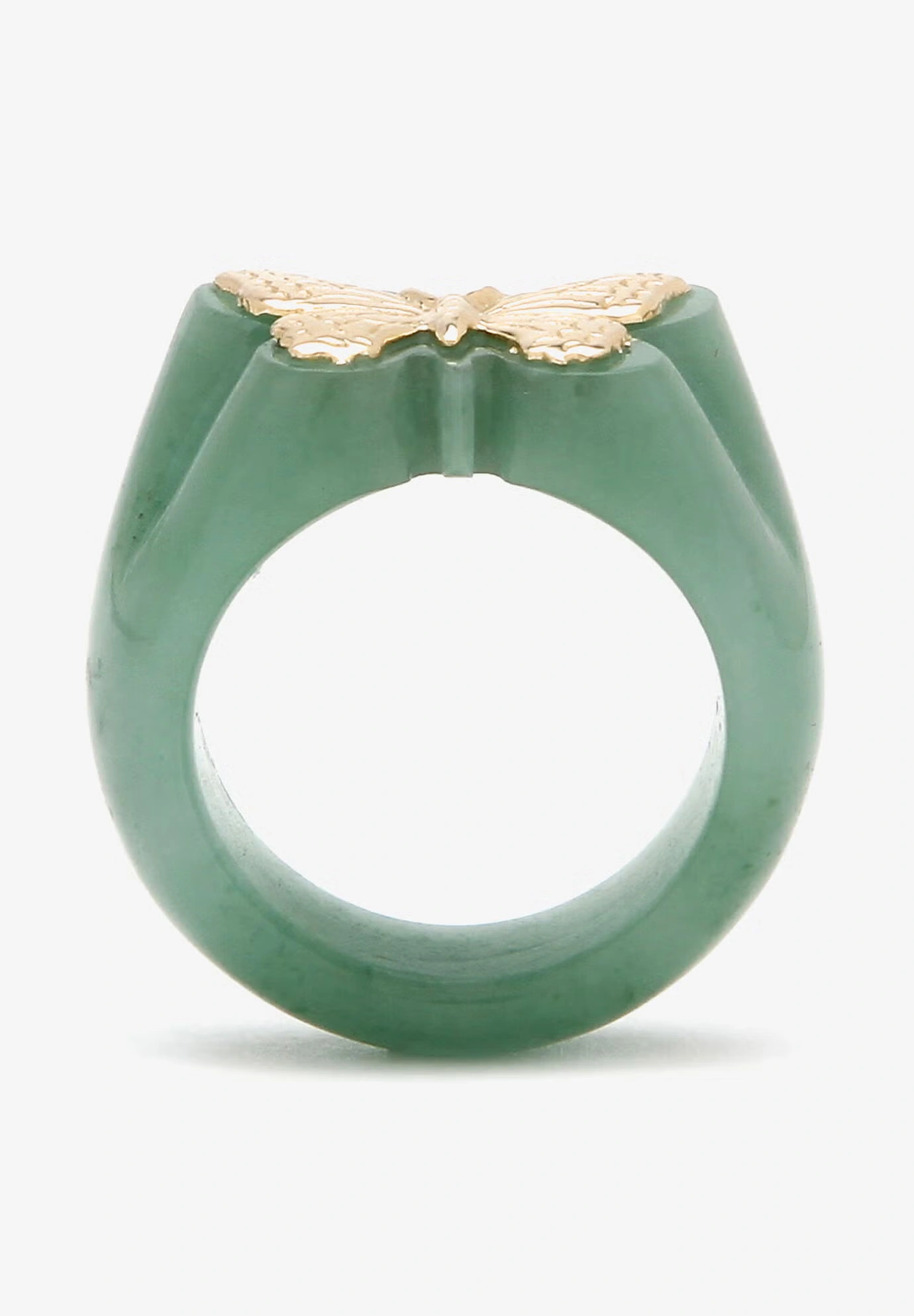 14K Yellow Gold Genuine Green Jade Butterfly Ring