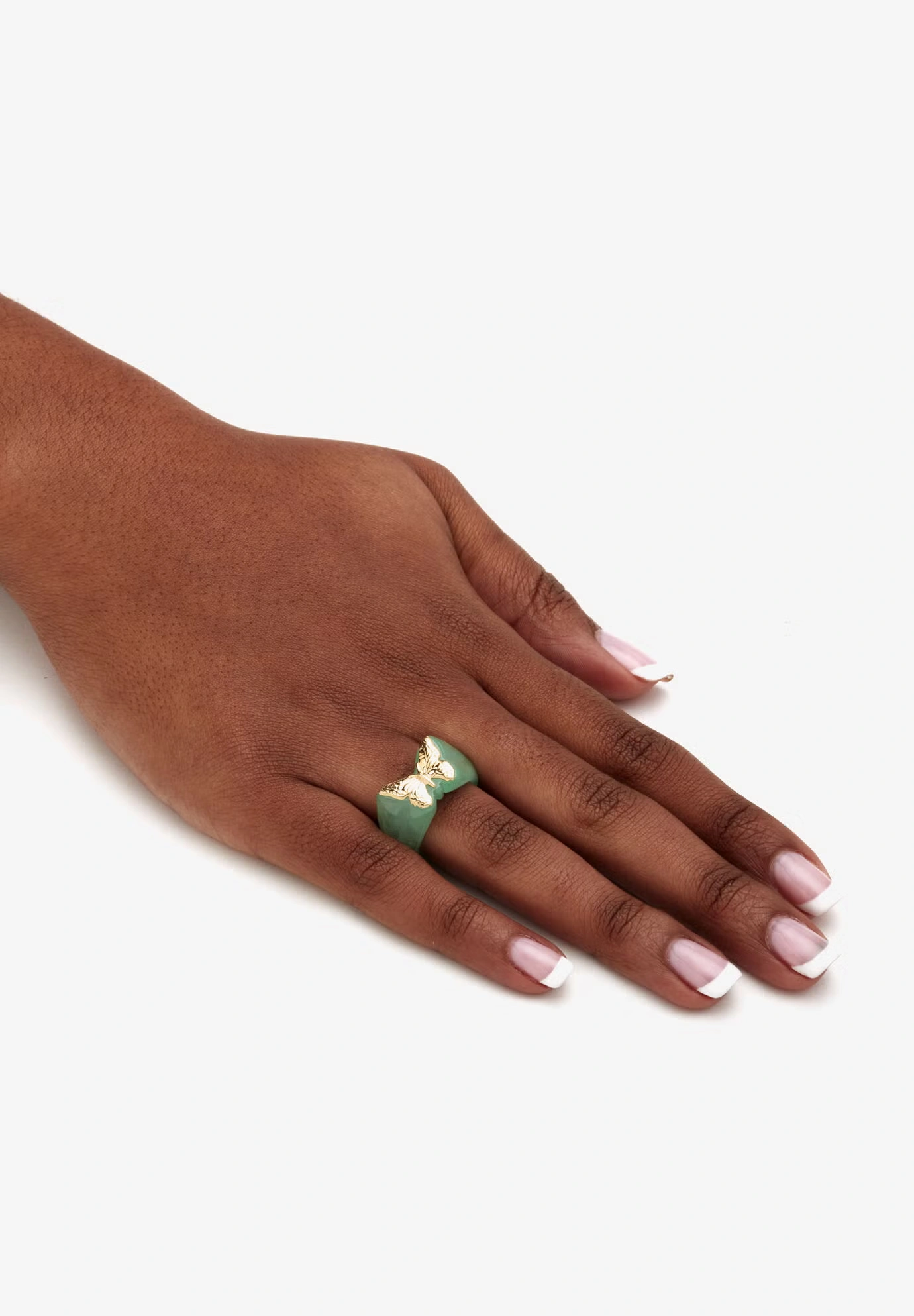 14K Yellow Gold Genuine Green Jade Butterfly Ring 4 14K Yellow Gold Genuine Green Jade Butterfly Ring