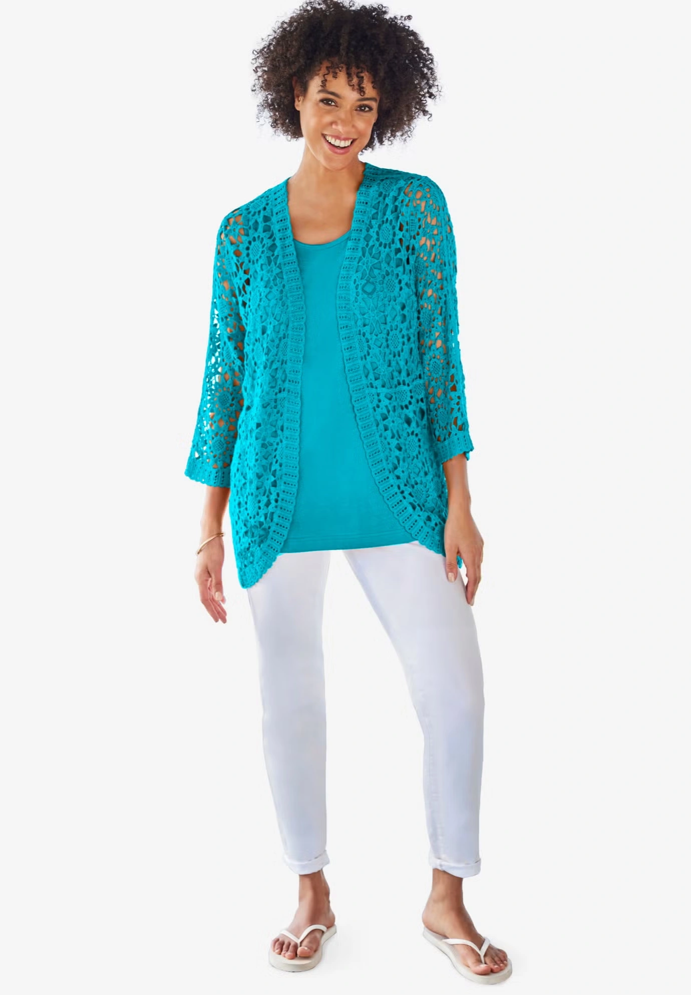 Curved Hem Pointelle Cardigan