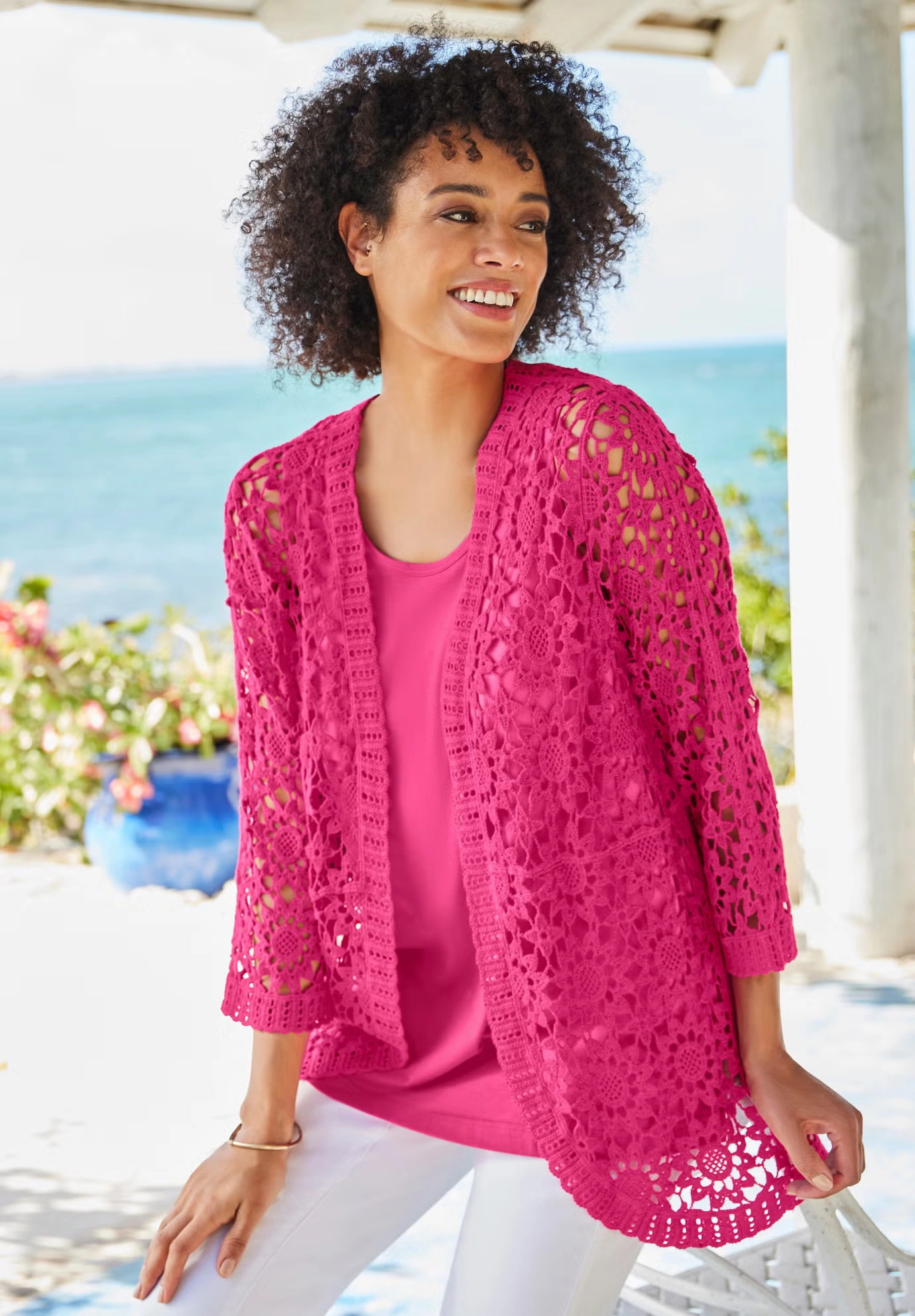 Curved Hem Pointelle Cardigan 3 Curved Hem Pointelle Cardigan