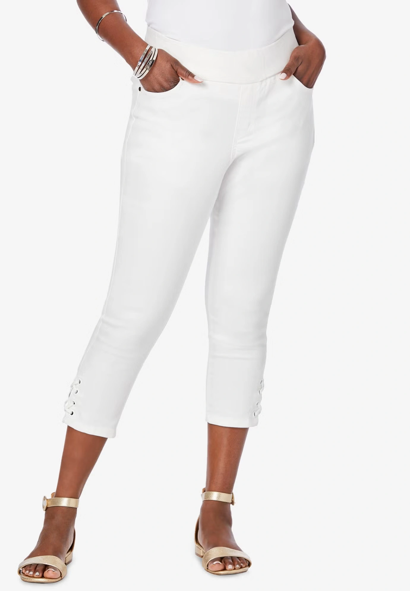 Comfort Waist Stretch Denim Lace-Up Capri