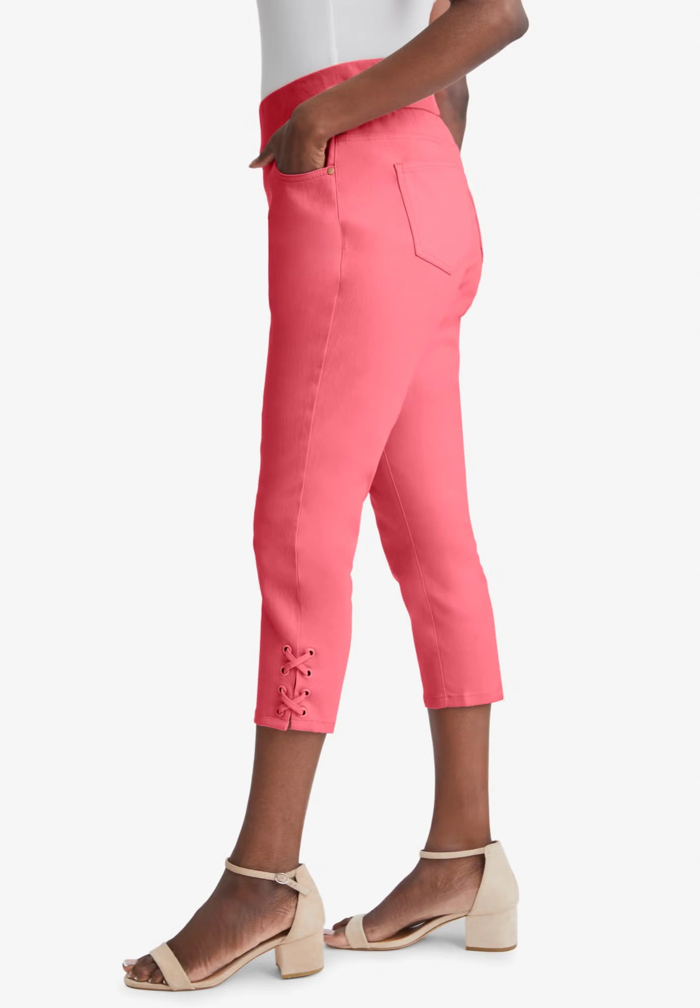 Comfort Waist Stretch Denim Lace-Up Capri 3 Comfort Waist Stretch Denim Lace-Up Capri