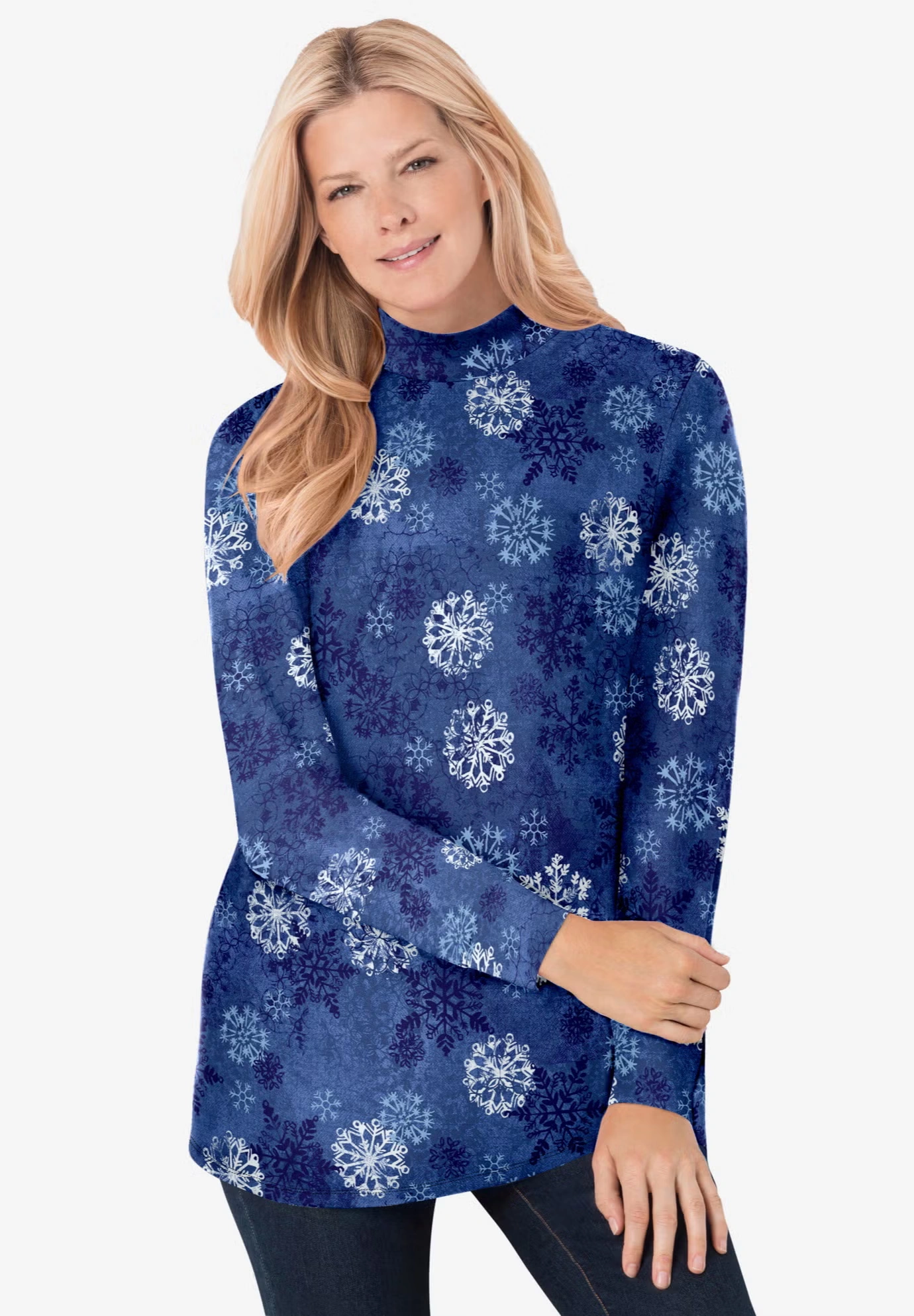 Perfect Printed Long-Sleeve Mockneck Tee