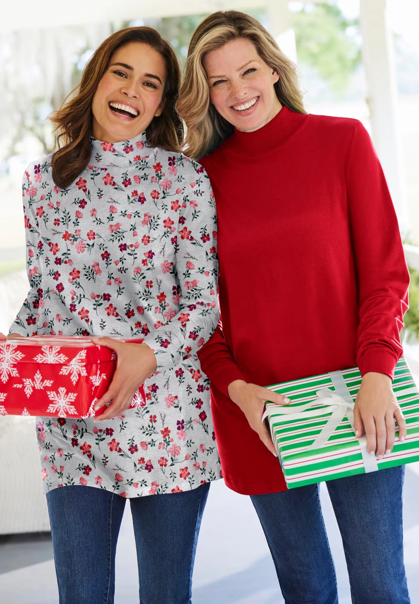 Perfect Printed Long-Sleeve Mockneck Tee