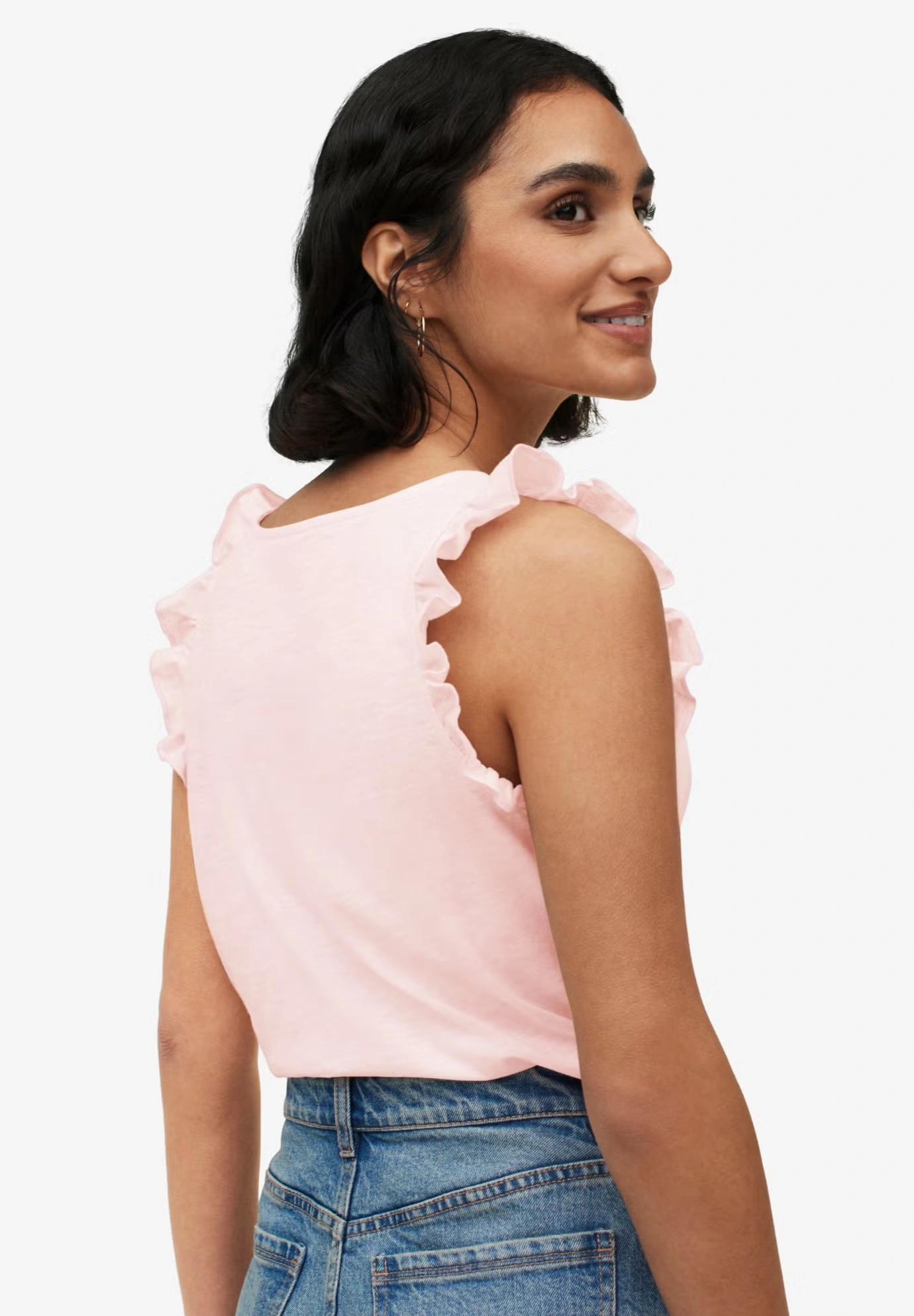 Button-Front Ruffle Sleeve Tank