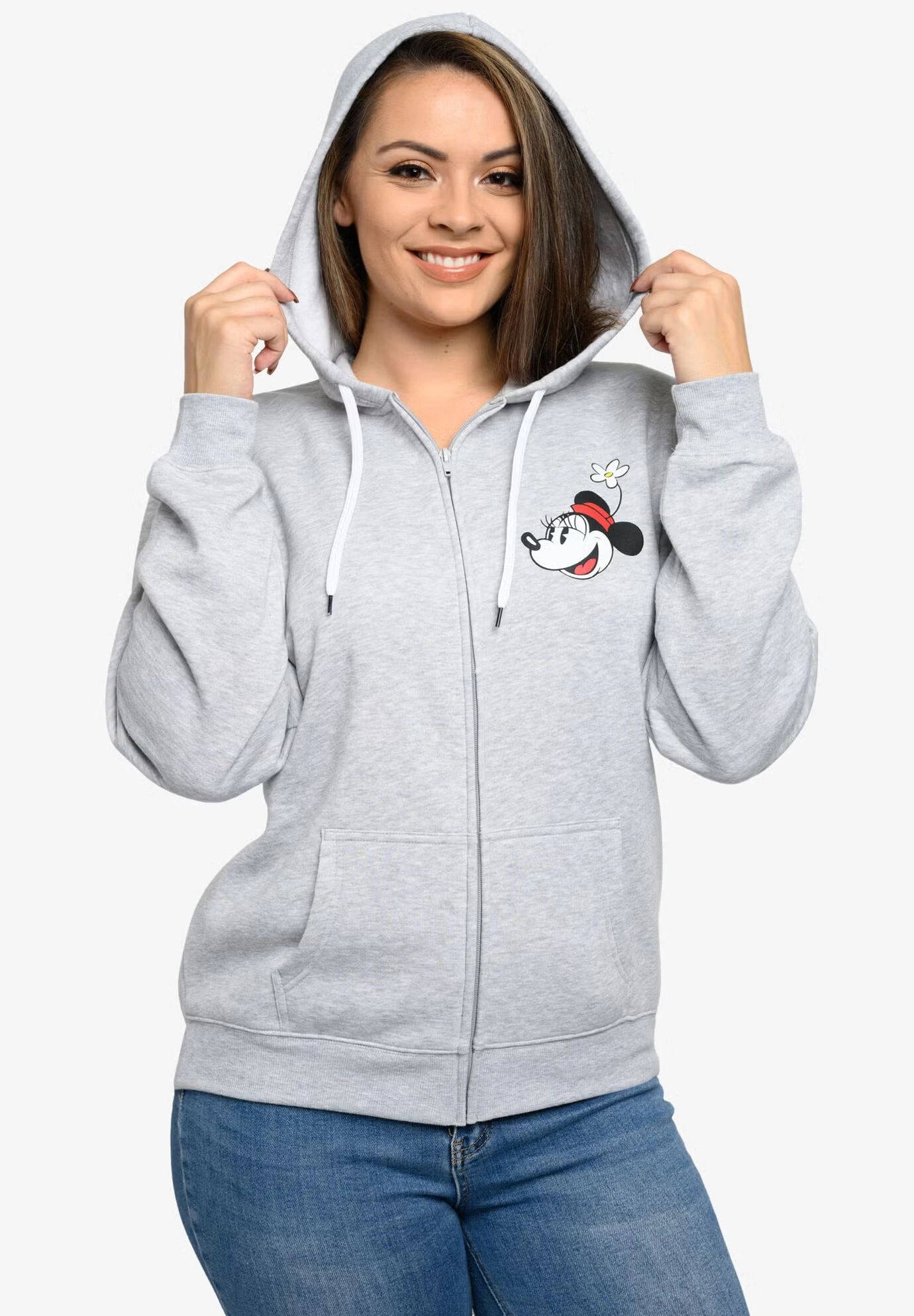 Disney Mickey Minnie Mouse Stroll Zip Hoodie Sweatshirt Gray