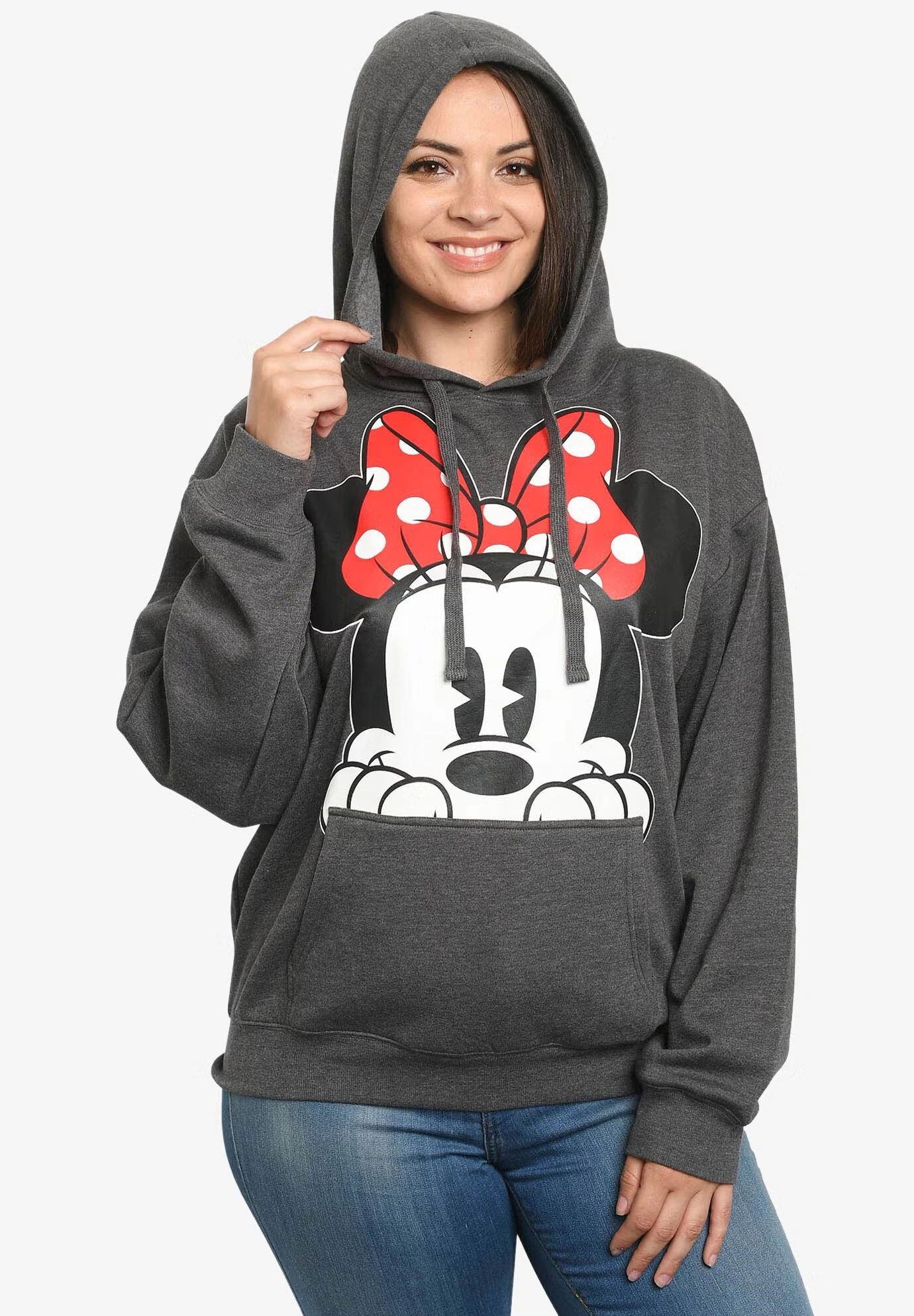 Disney Minnie Mouse Red Bow Hoodie Sweatshirt Charcoal