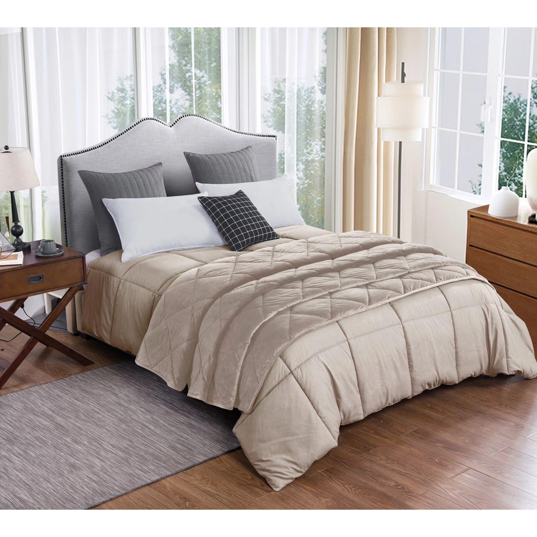 2pc Velvet Blanket & Down Alternative Comforter Set, Tan