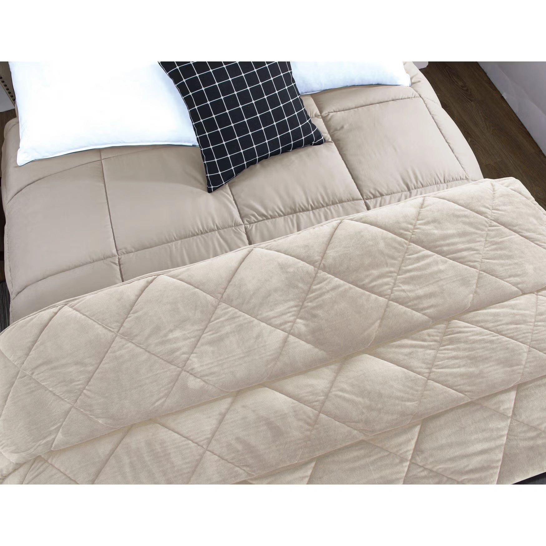 2pc Velvet Blanket & Down Alternative Comforter Set, Tan