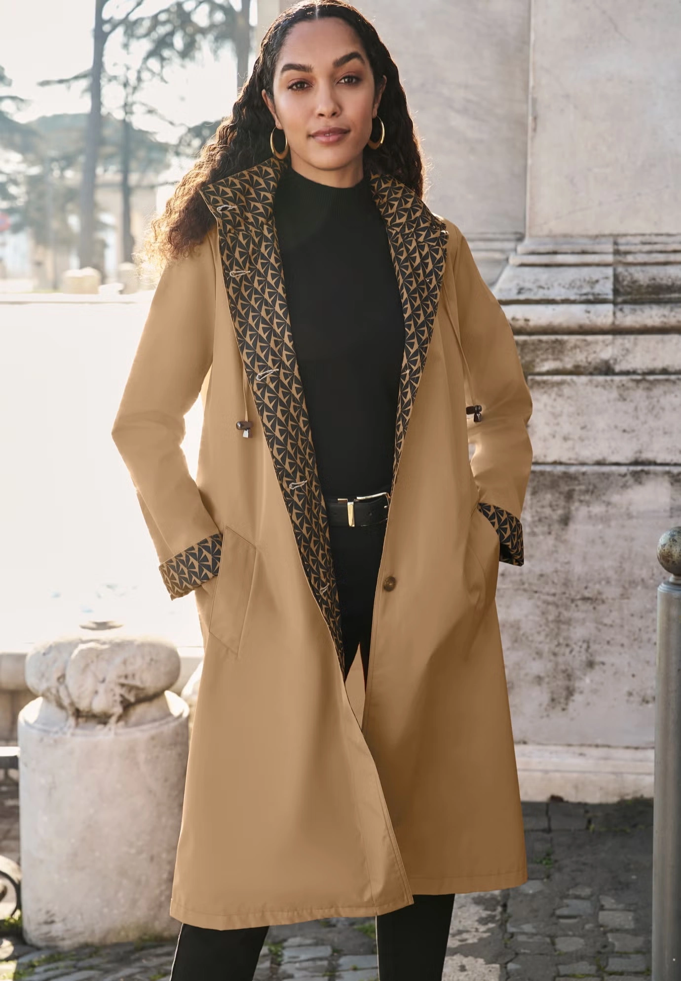 Contrast Hood Raincoat