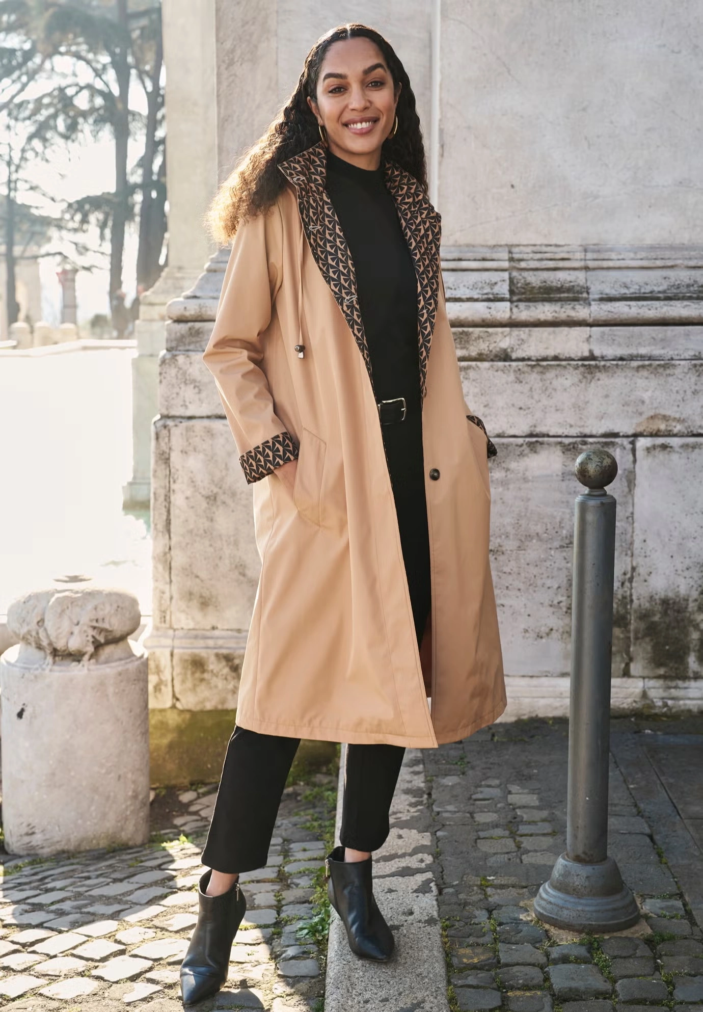 Contrast Hood Raincoat