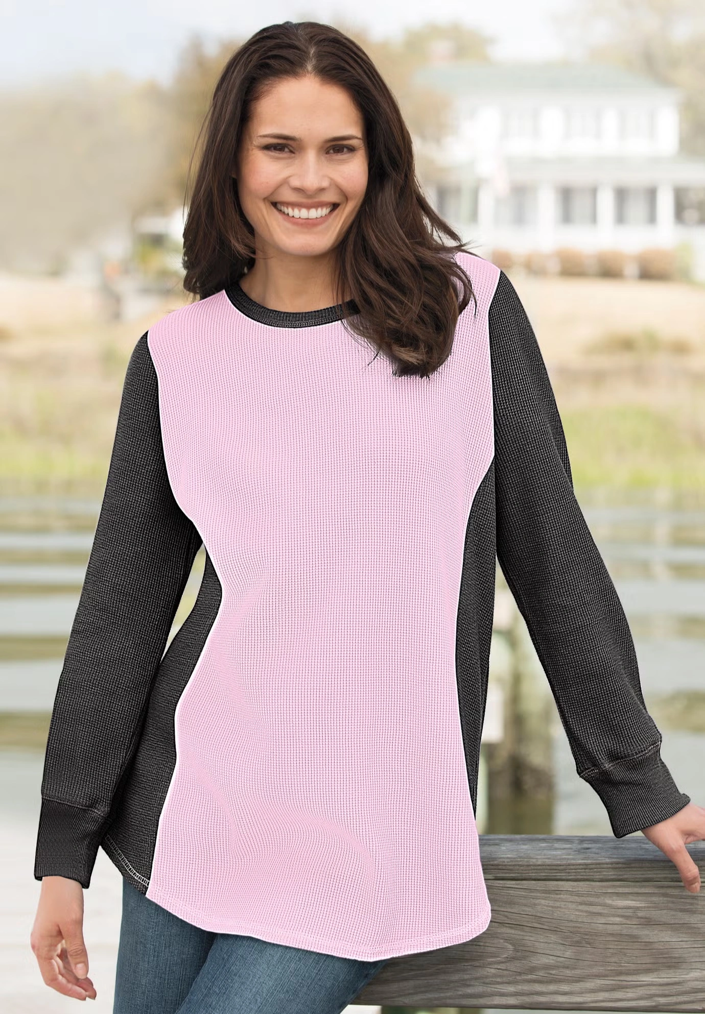 Colorblock Scoopneck Thermal Sweatshirt
