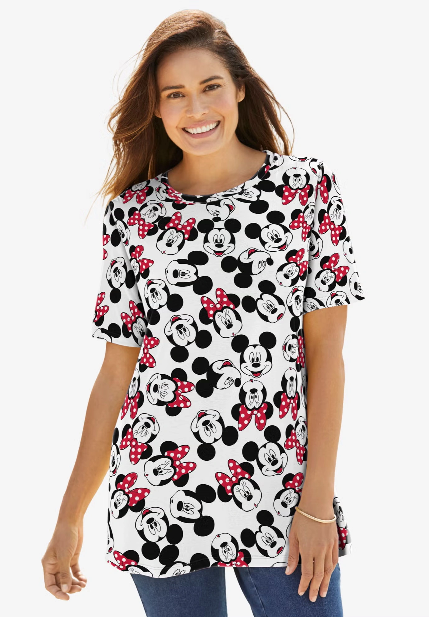 Disney Women's Short Sleeve Crew Tee Mickey Mouse All Over Print
