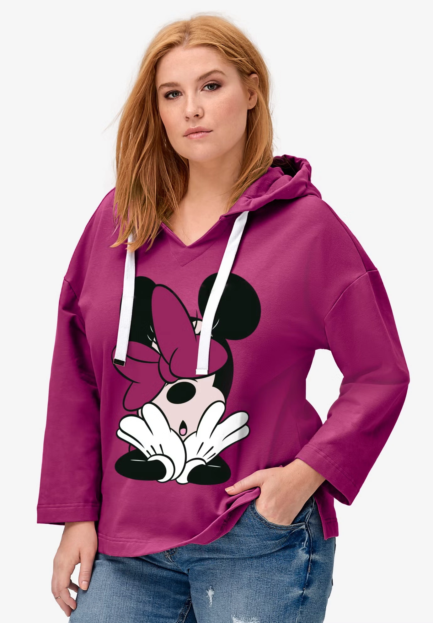 Disney Women's Hooded Sweatshirt Raspberry Minnie Mouse