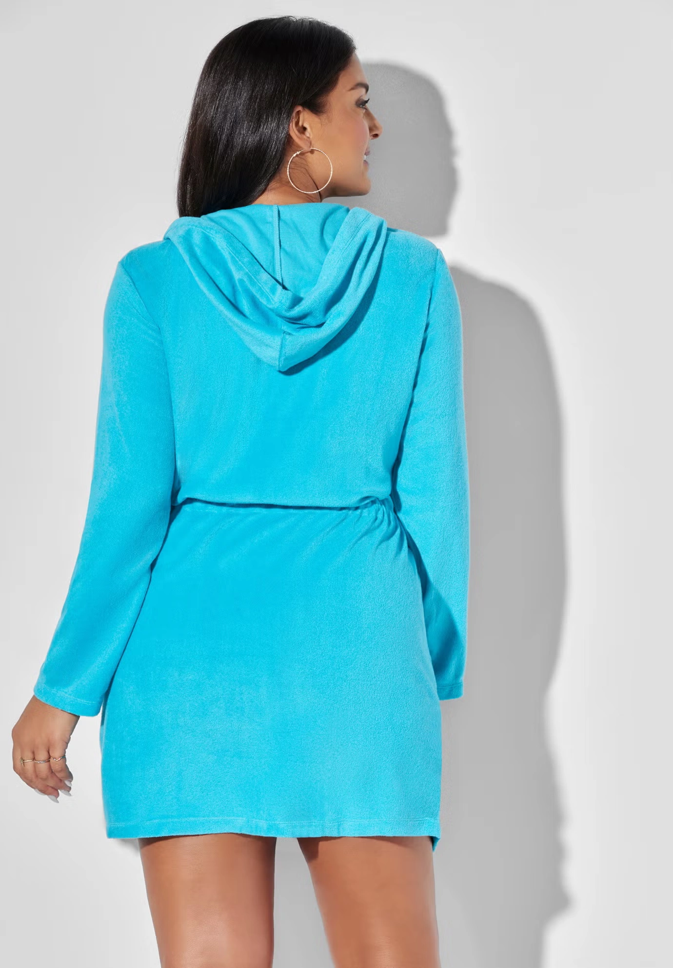 French Terry Tie Waist Hoodie Cover Up