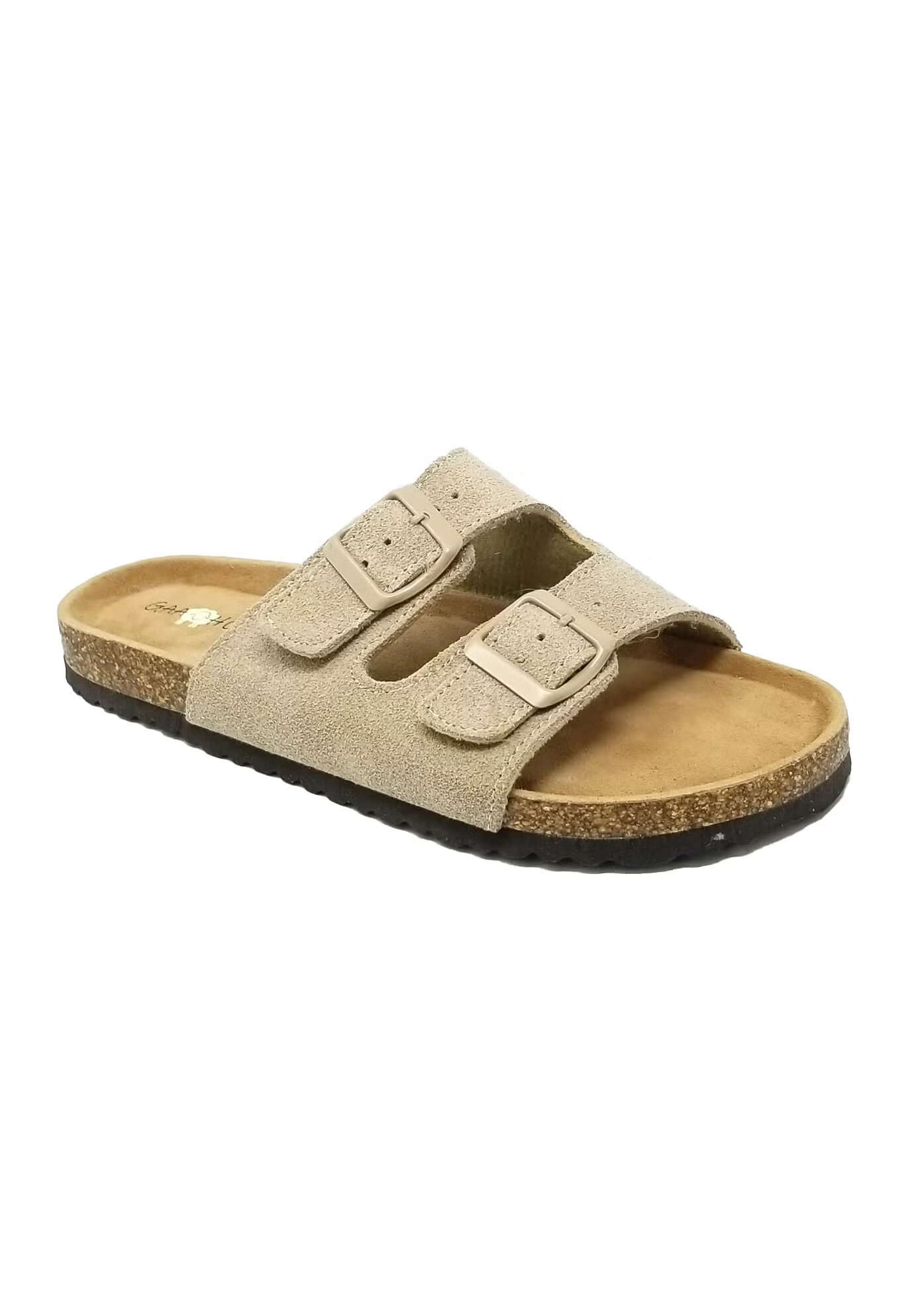 Suede Leather 2 Strap Footbed Sandal