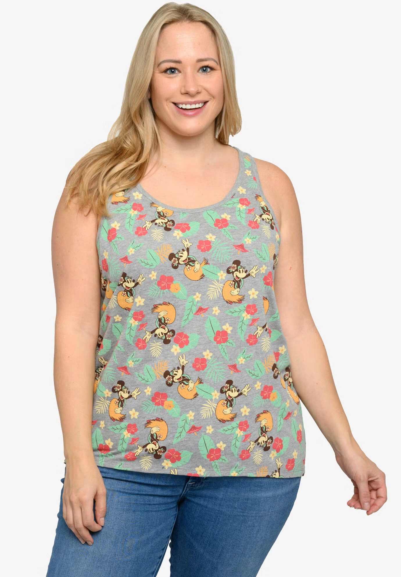 Disney Minnie Mouse Tank Top Tropical Hawaiian Aloha All-Over Print T-Shirt