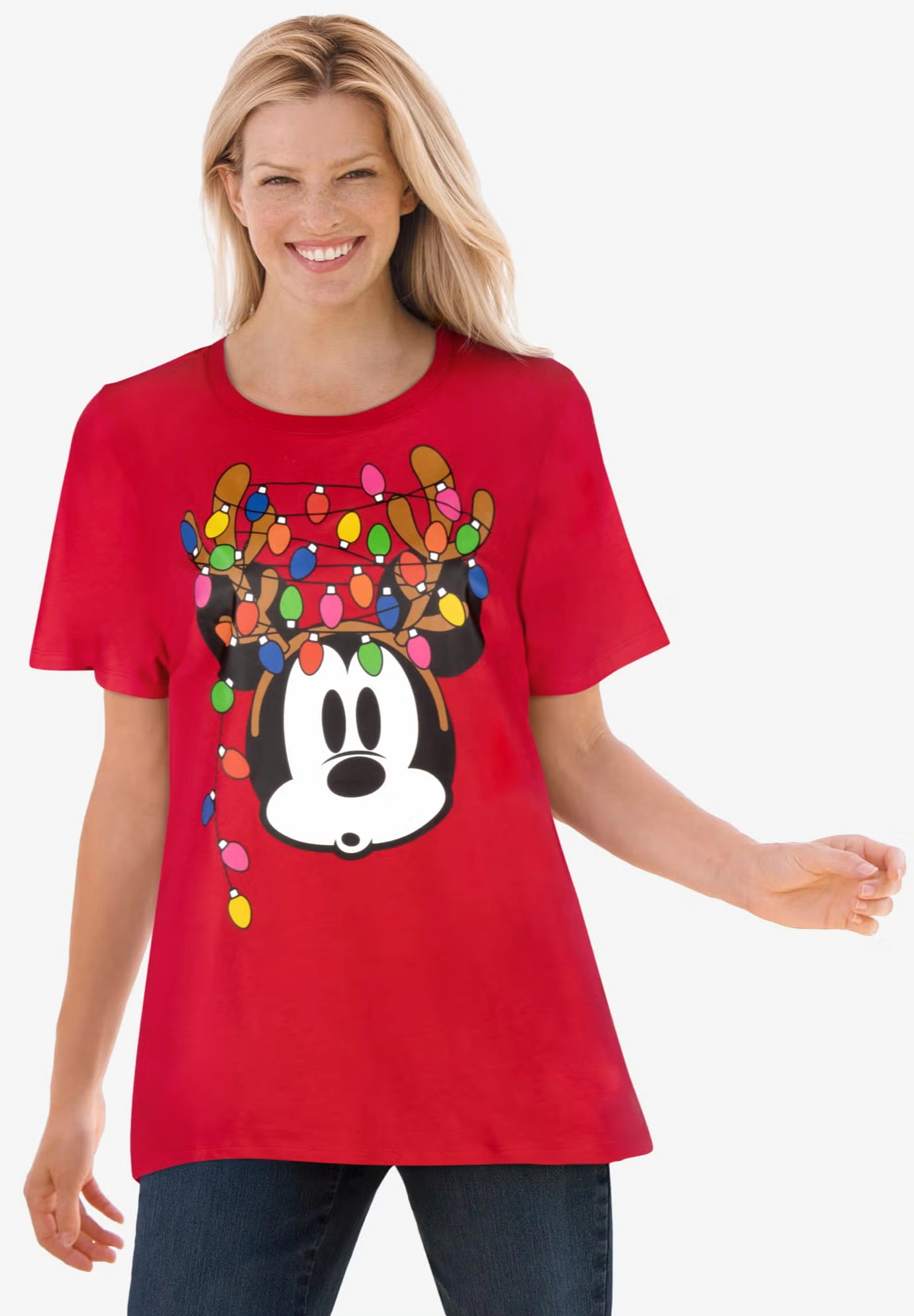 Disney Short Sleeve Crew Tee Red Mickey Lights