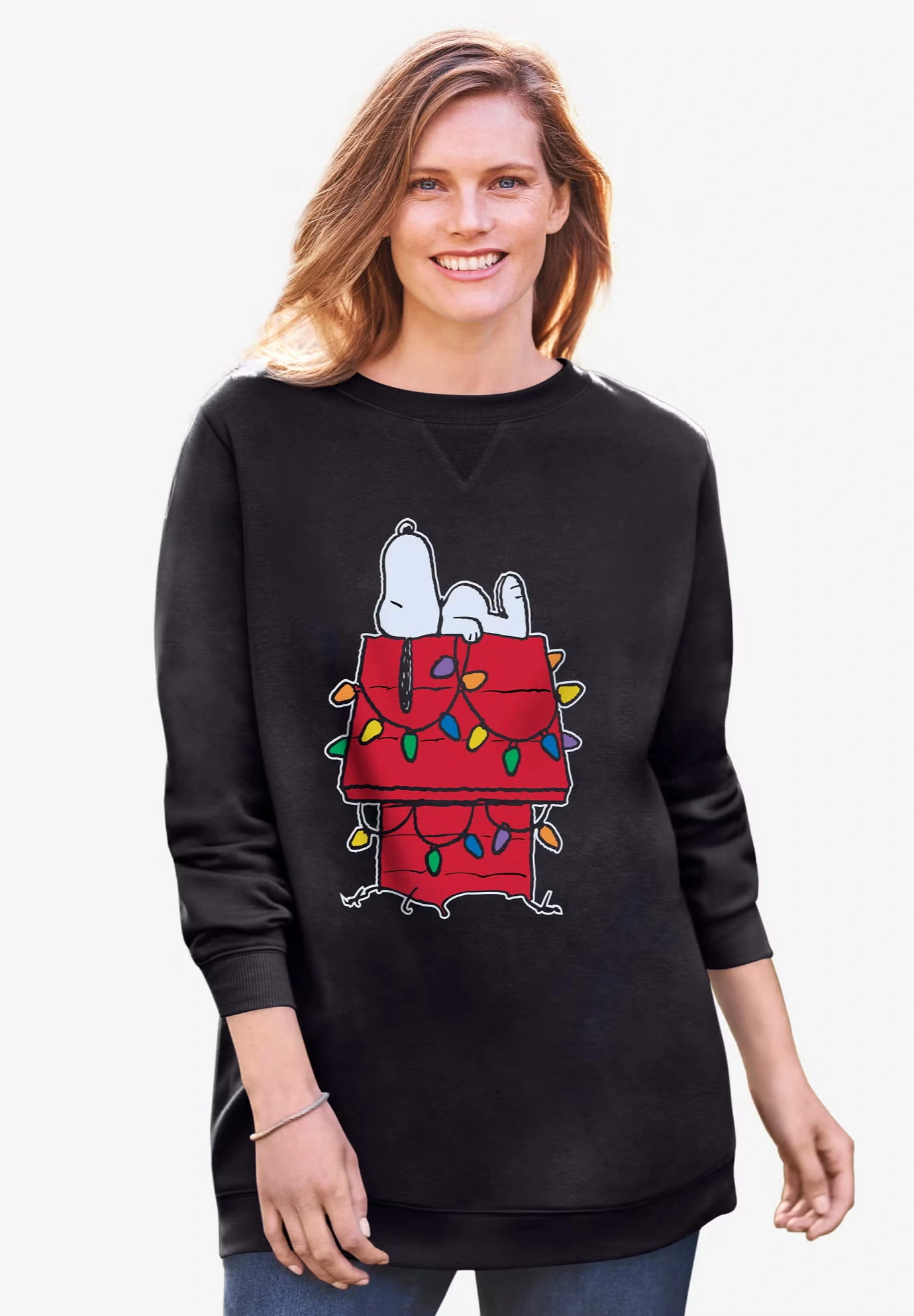 Peanuts Women's Crewneck Sweatshirt Black XMAS Snoopy