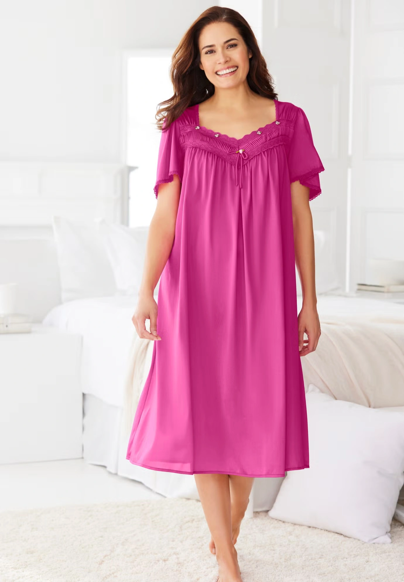Short Silky Lace-Trim Gown 5 Short Silky Lace-Trim Gown