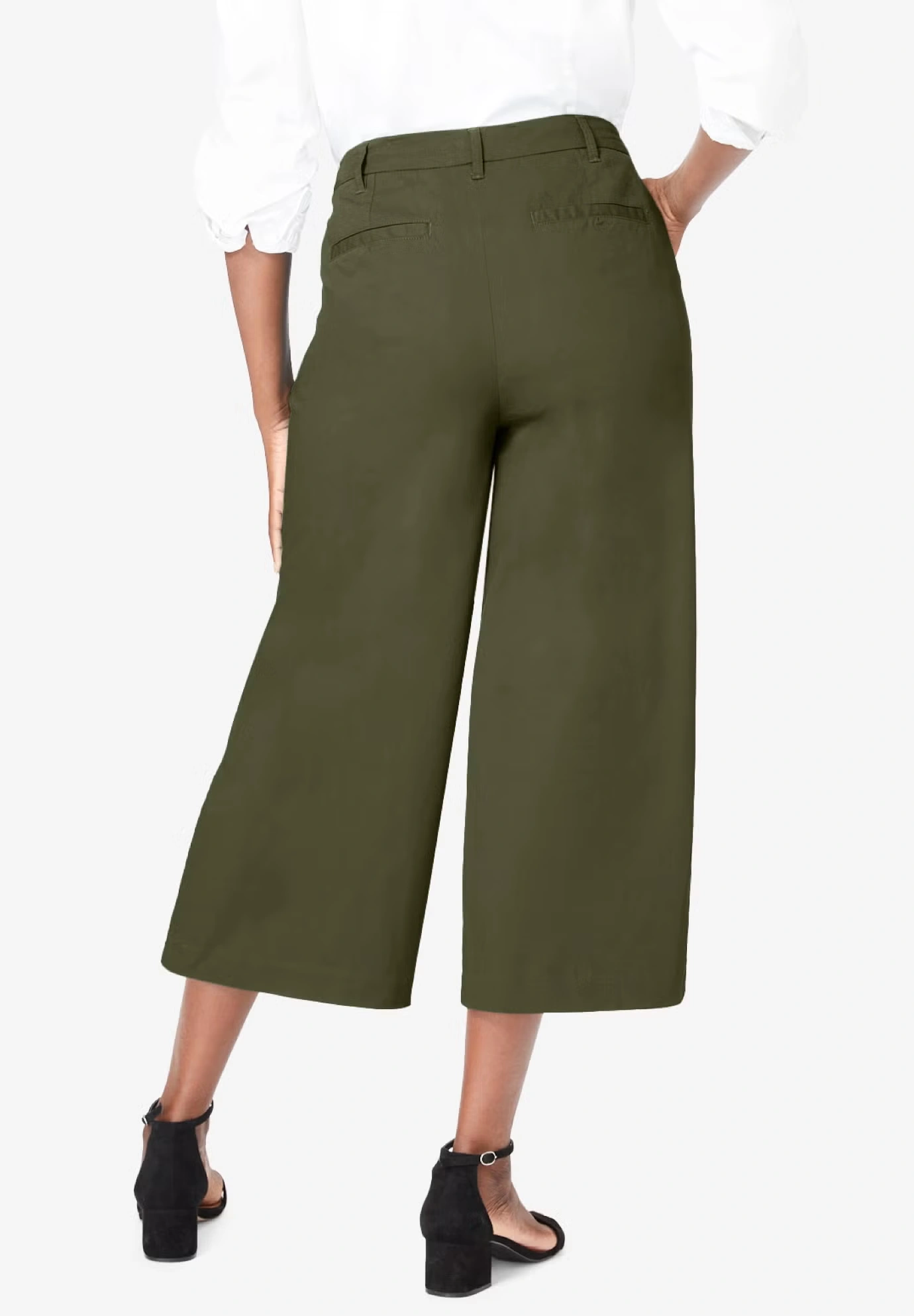 Stretch Cotton Chino Wide-Leg Crop
