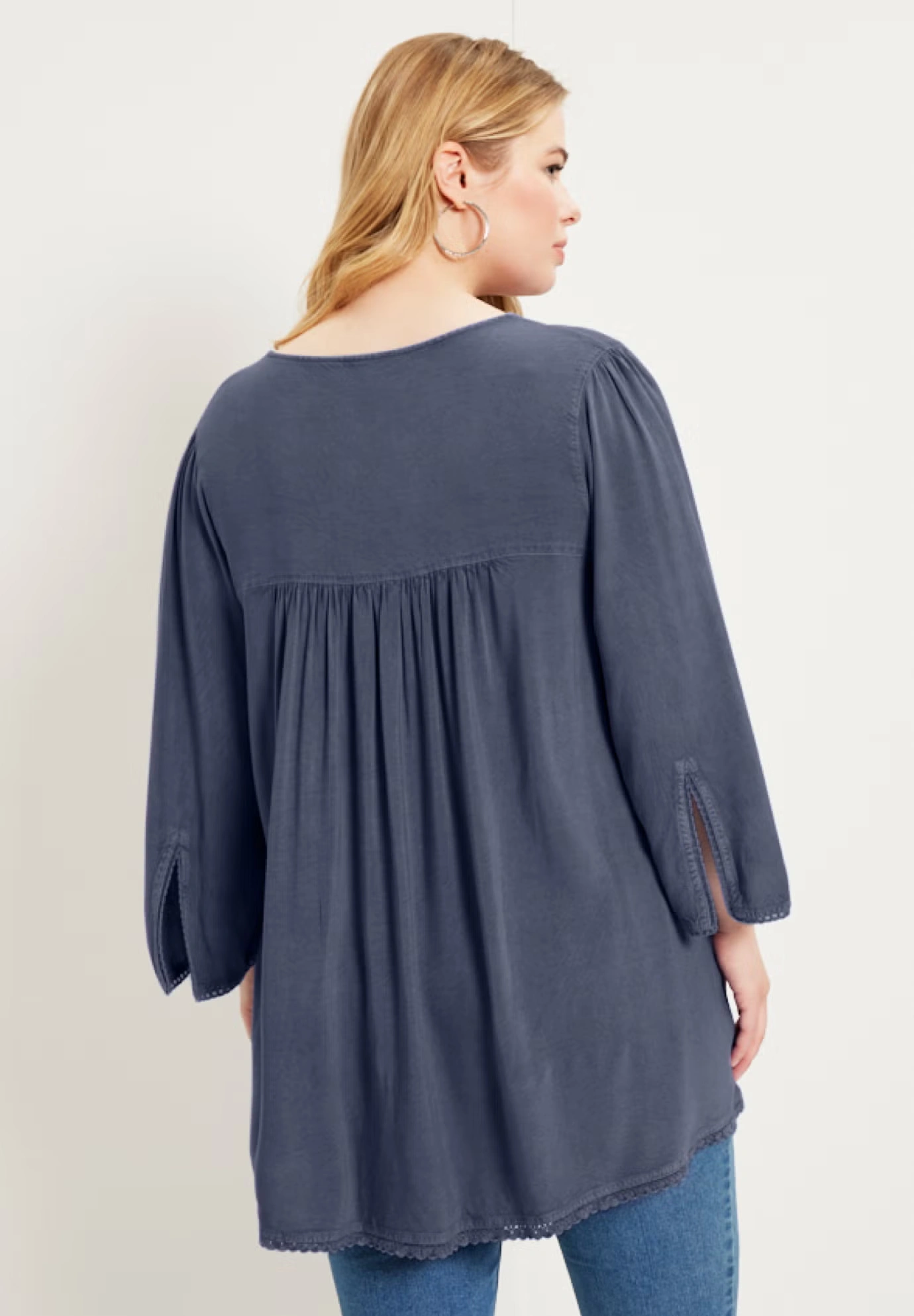 Acid Wash Peasant Blouse