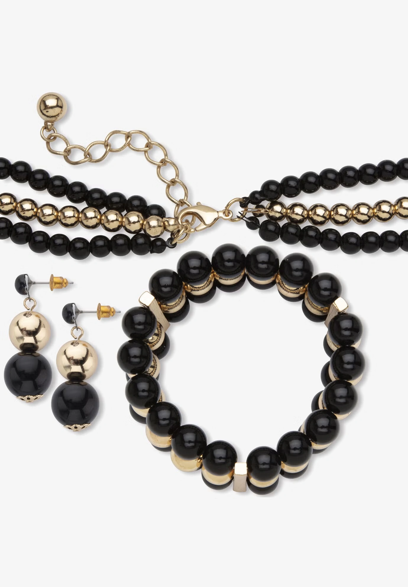 3-Piece Set Bib Necklace (43Mm), Round Simulated Beads, 16.5 Inches Plus 3" Ext