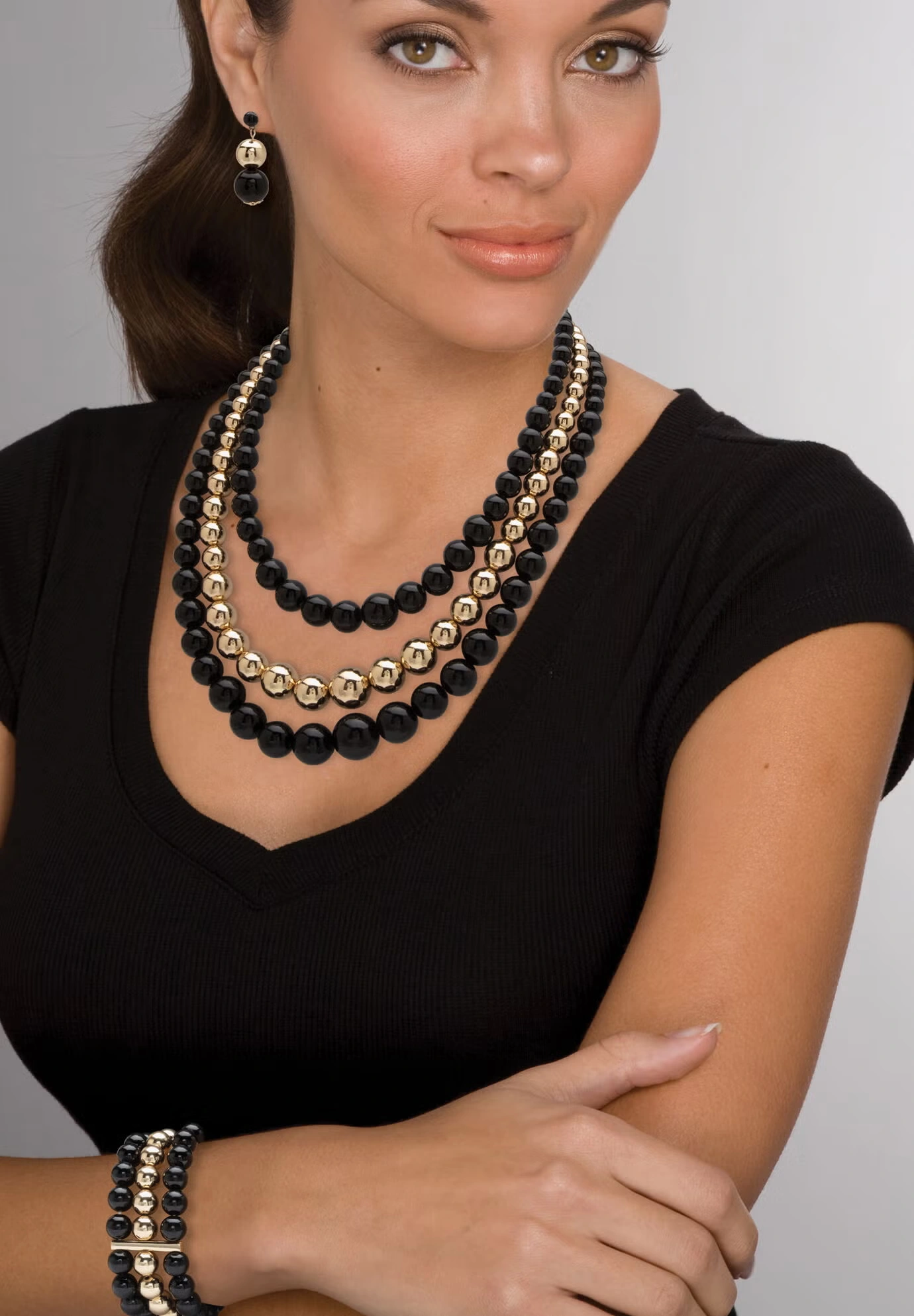 3-Piece Set Bib Necklace (43Mm), Round Simulated Beads, 16.5 Inches Plus 3" Ext 3 3-Piece Set Bib Necklace (43Mm), Round Simulated Beads, 16.5 Inches Plus 3" Ext