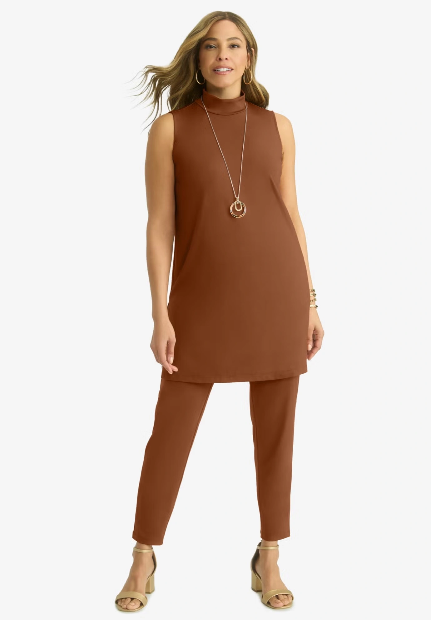 2-Piece Stretch Knit Mockneck Mega Tunic Set