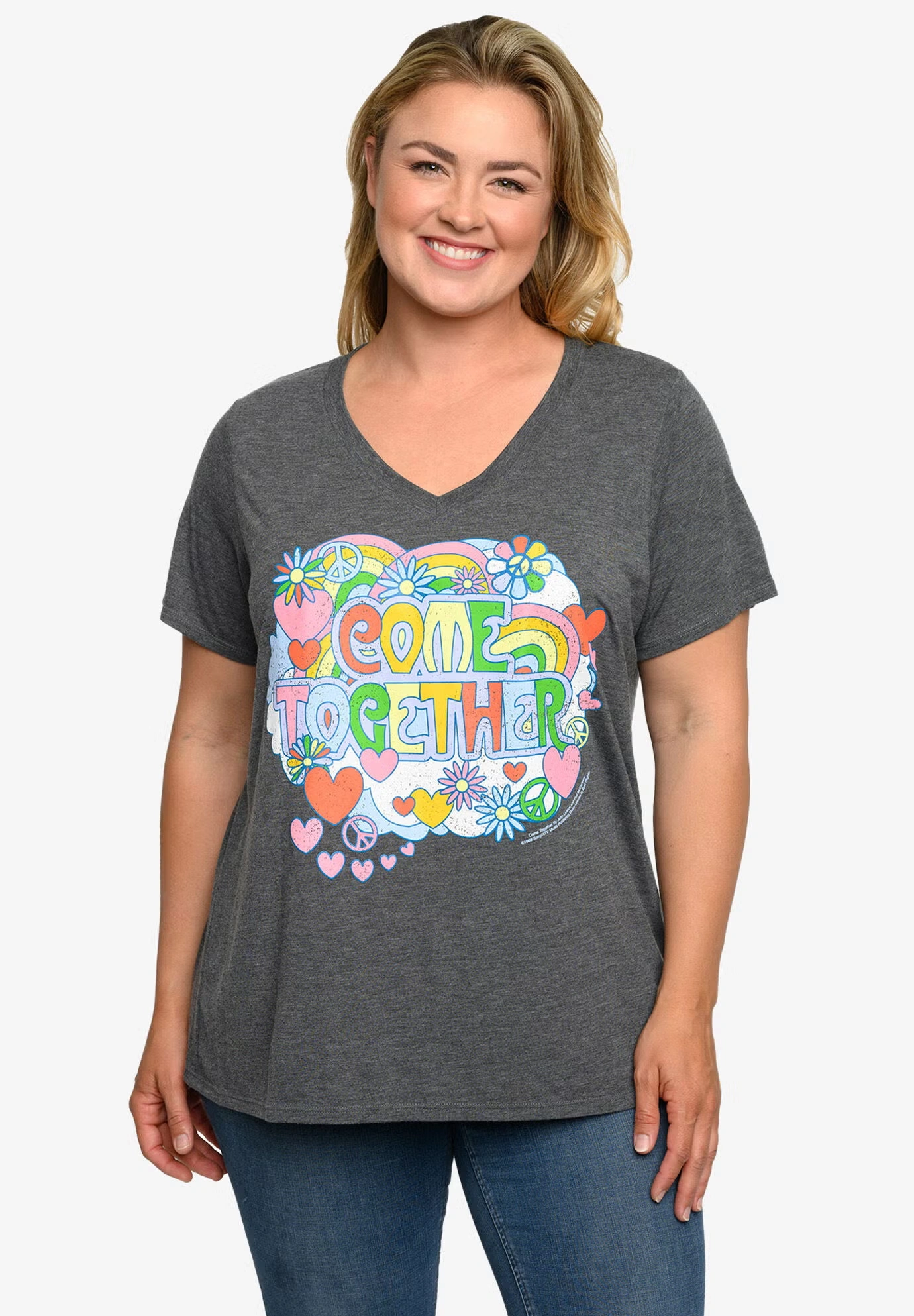 Beatles Come Together V-Neck T-Shirt Band Tee Heather Charcoal