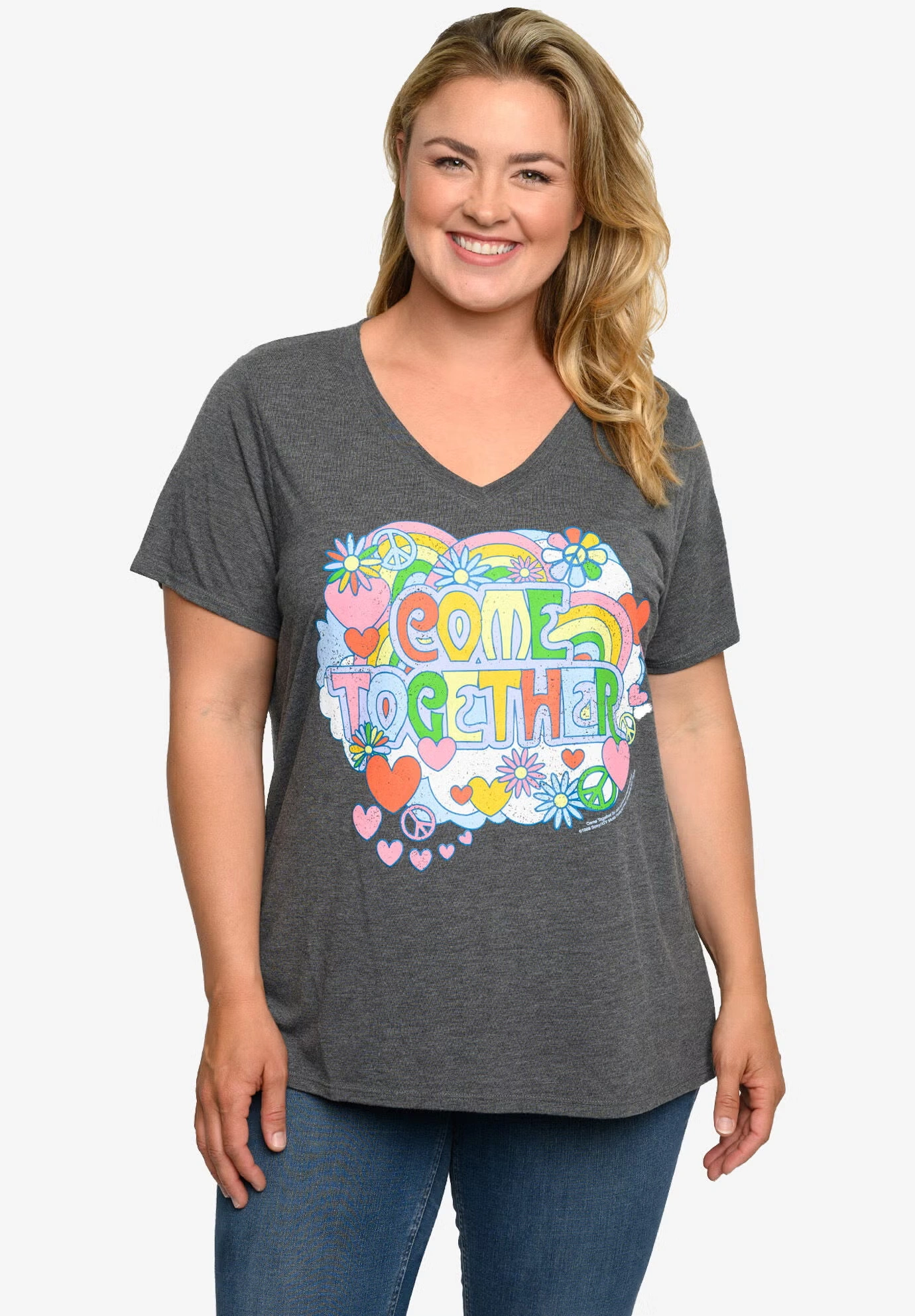 Beatles Come Together V-Neck T-Shirt Band Tee Heather Charcoal