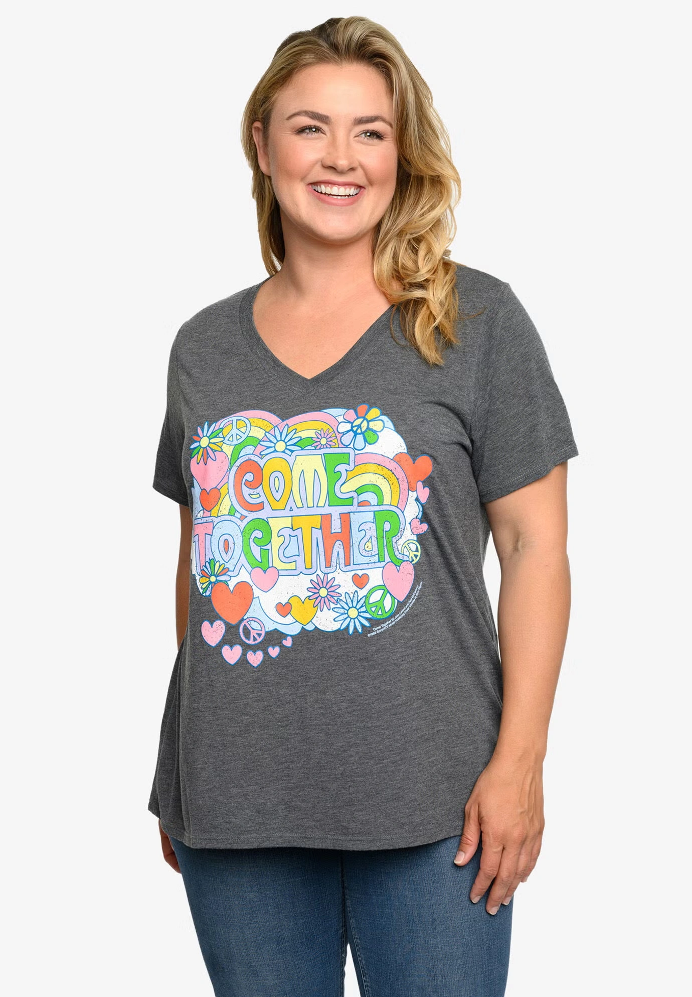 Beatles Come Together V-Neck T-Shirt Band Tee Heather Charcoal