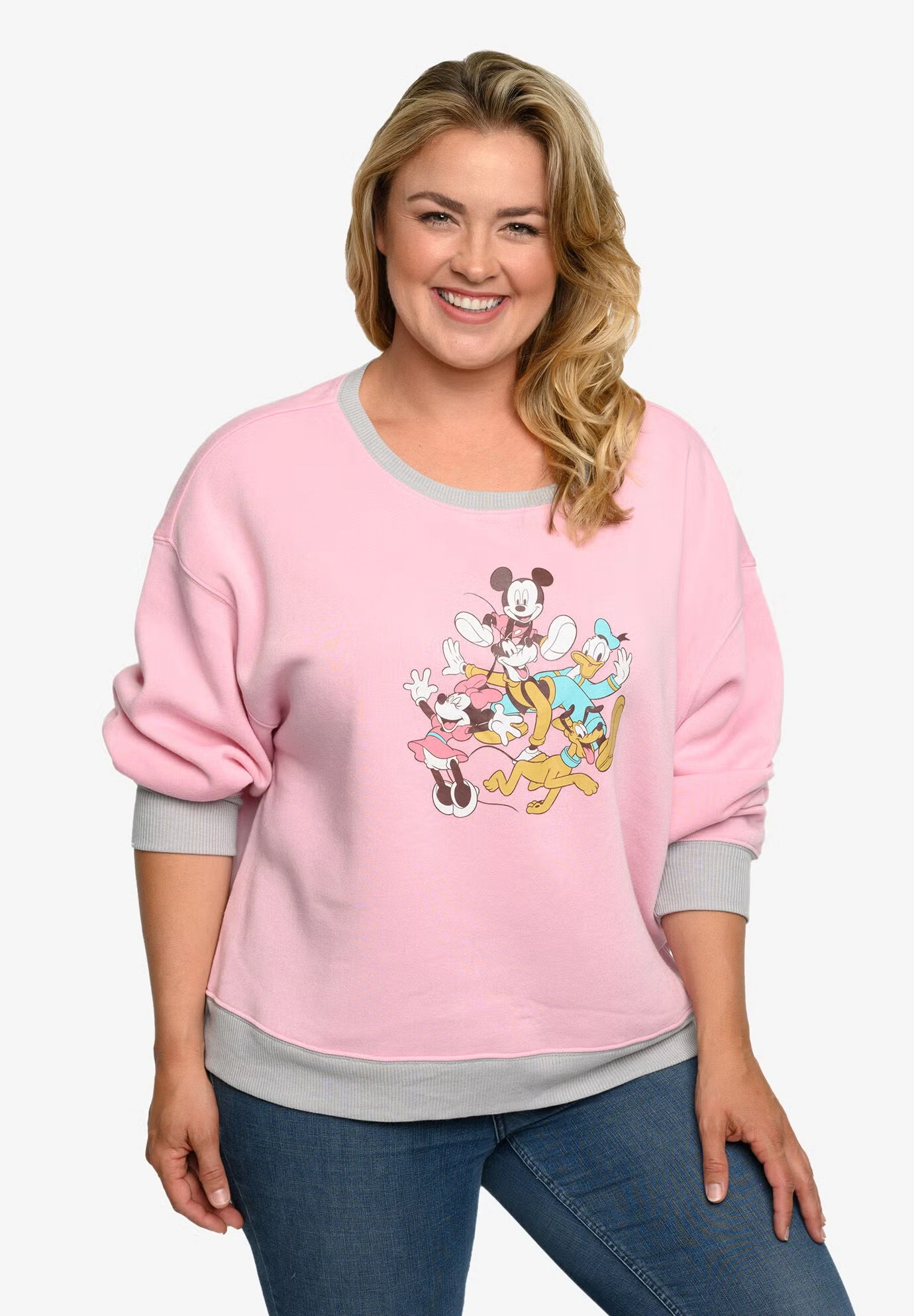 Mickey Mouse & Friends Fleece Long Sleeve Sweatshirt Pink Grey 3 Mickey Mouse & Friends Fleece Long Sleeve Sweatshirt Pink Grey