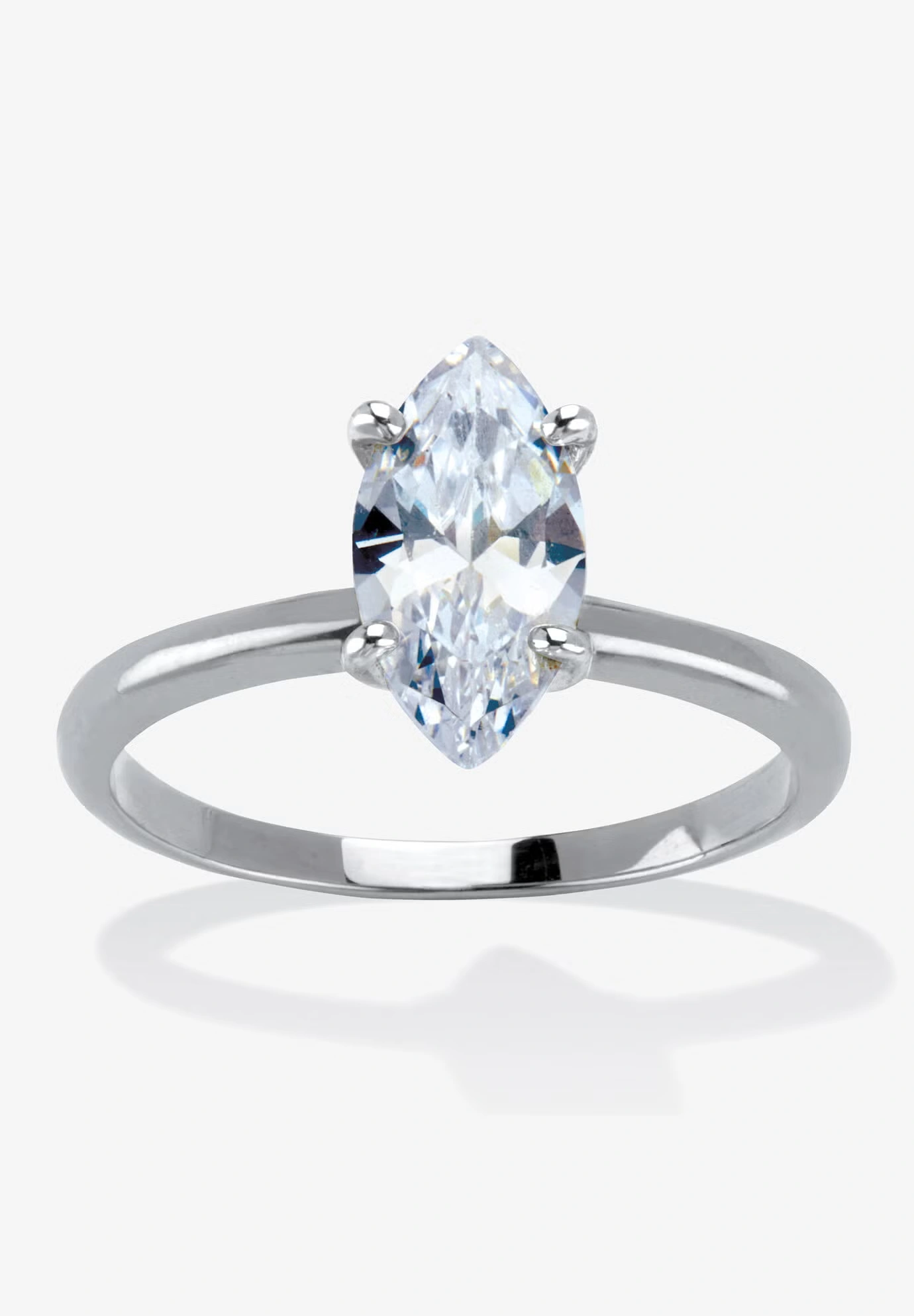 2.0 Tcw Marquise Cubic Zirconia Silvertone Solitaire Engagement Ring