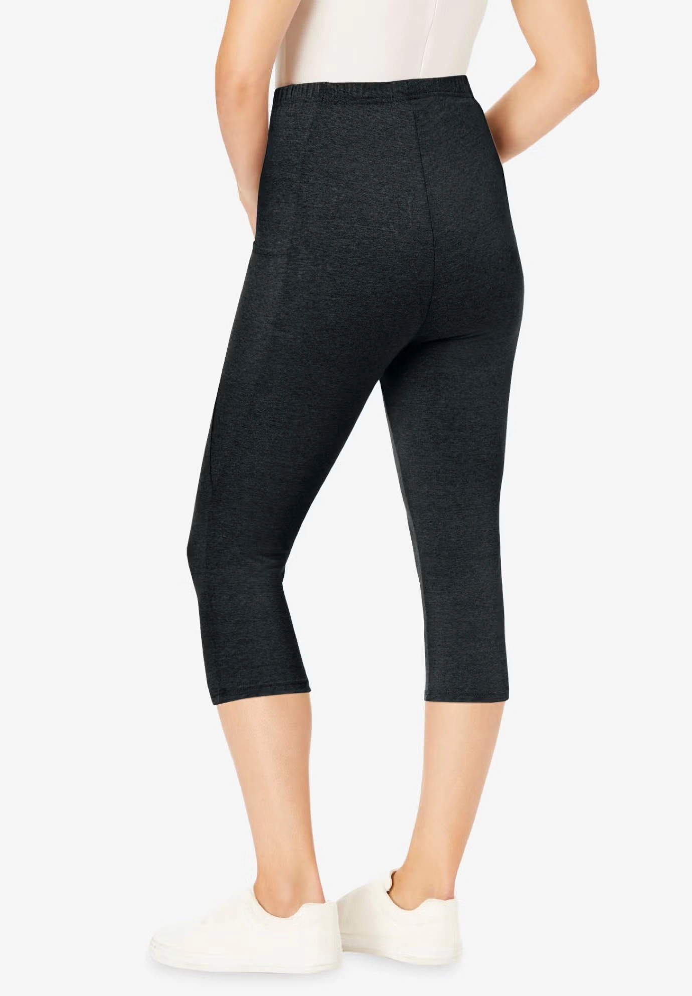 Stretch-Cotton Knit Pull-On Pocket Capri Leggings