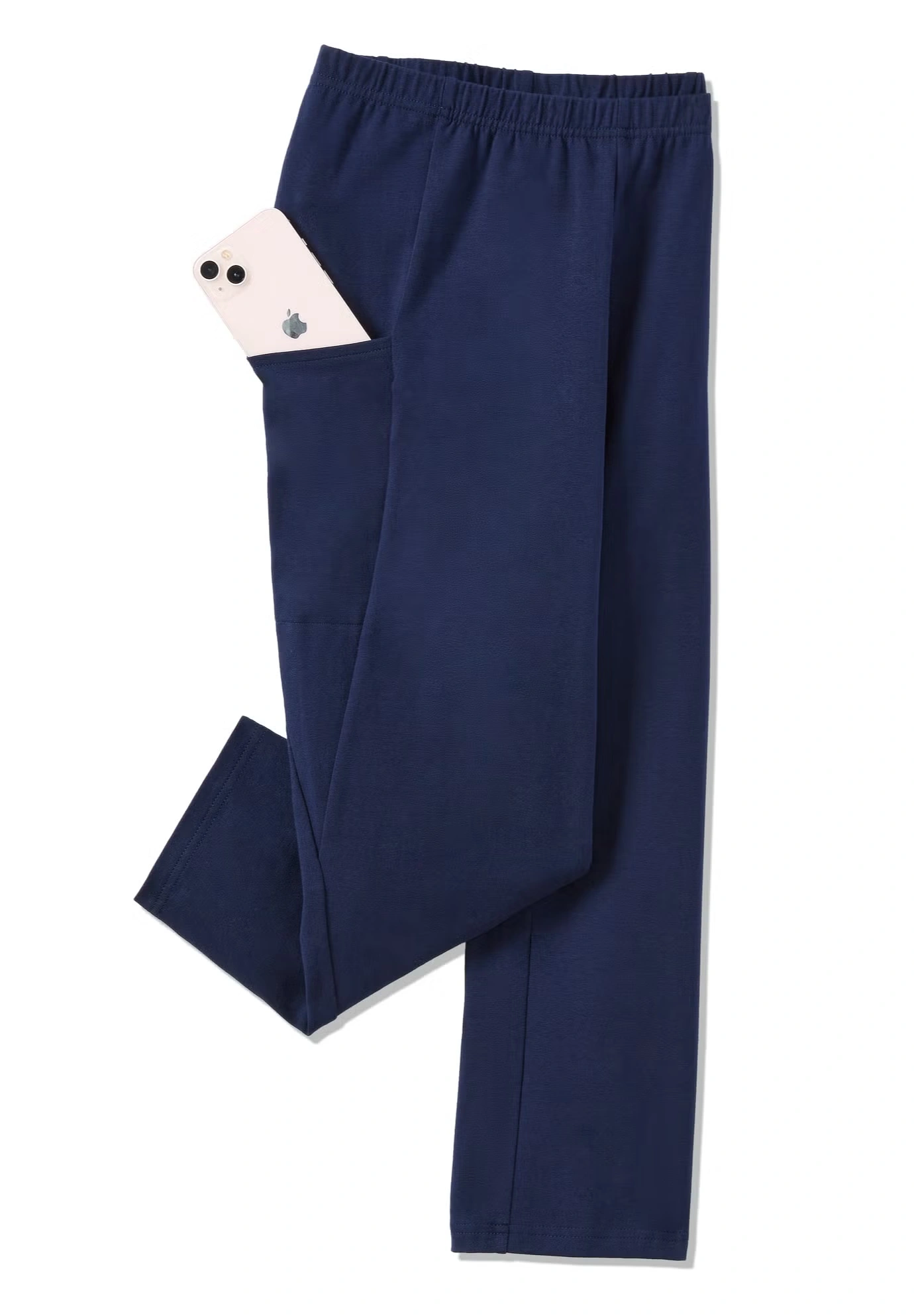 Stretch-Cotton Knit Pull-On Pocket Capri Leggings