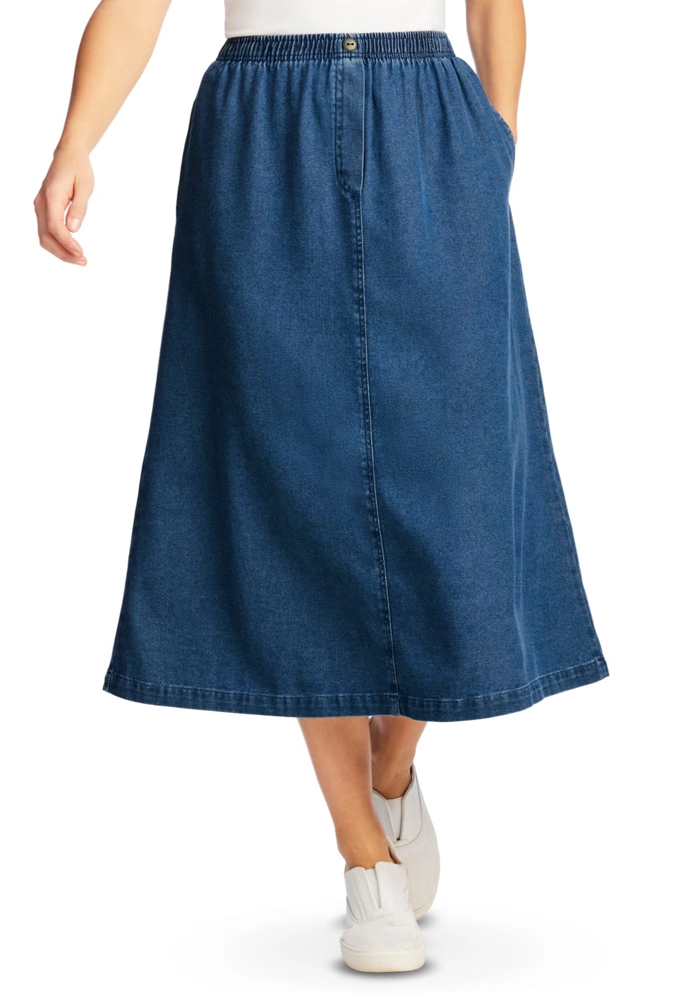 7-Day Elastic-Waist All-Cotton Pull-On Denim Jeans Skirt 3 7-Day Elastic-Waist All-Cotton Pull-On Denim Jeans Skirt