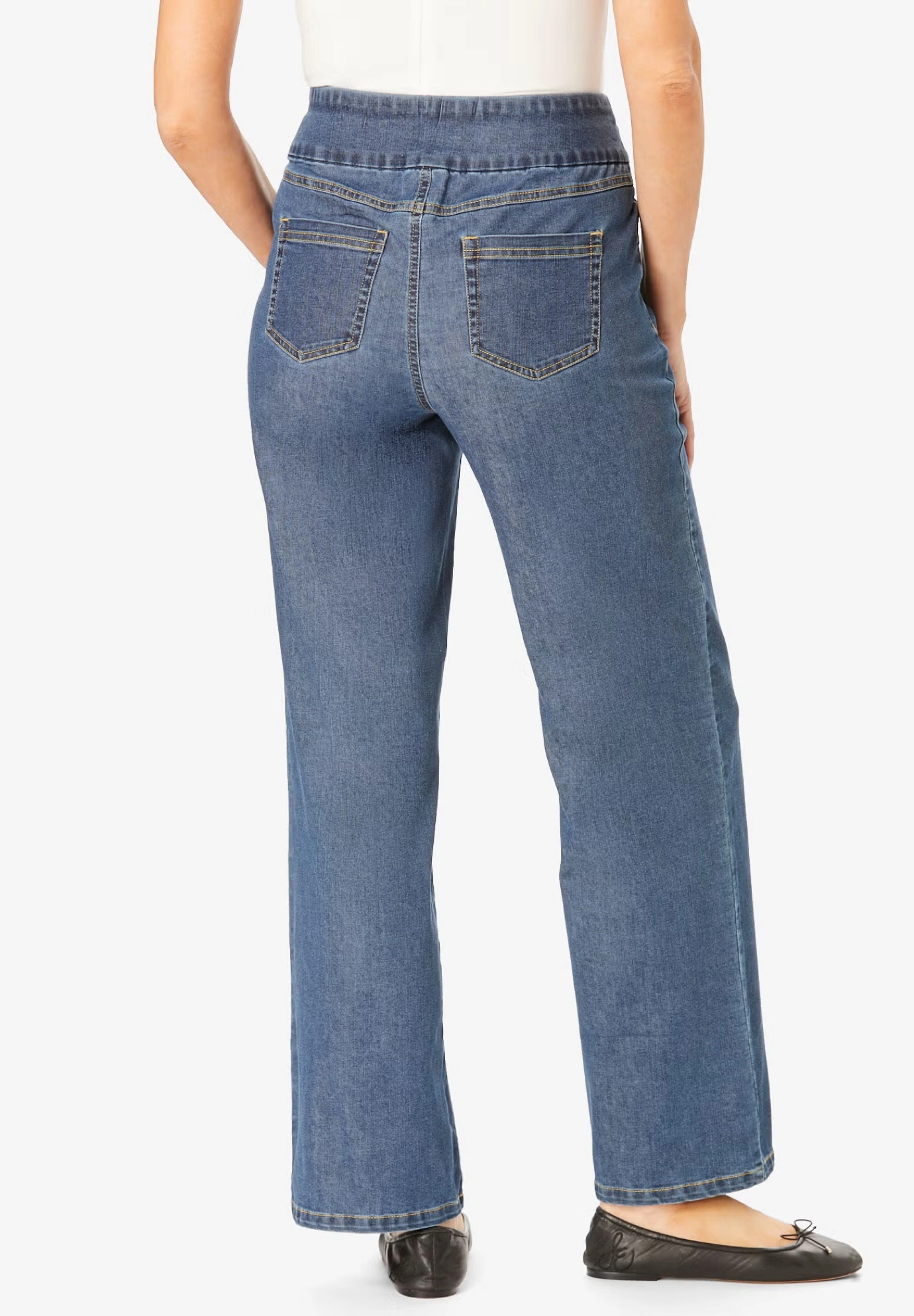 Flex-Fit Pull-On Wide-Leg Denim Jean