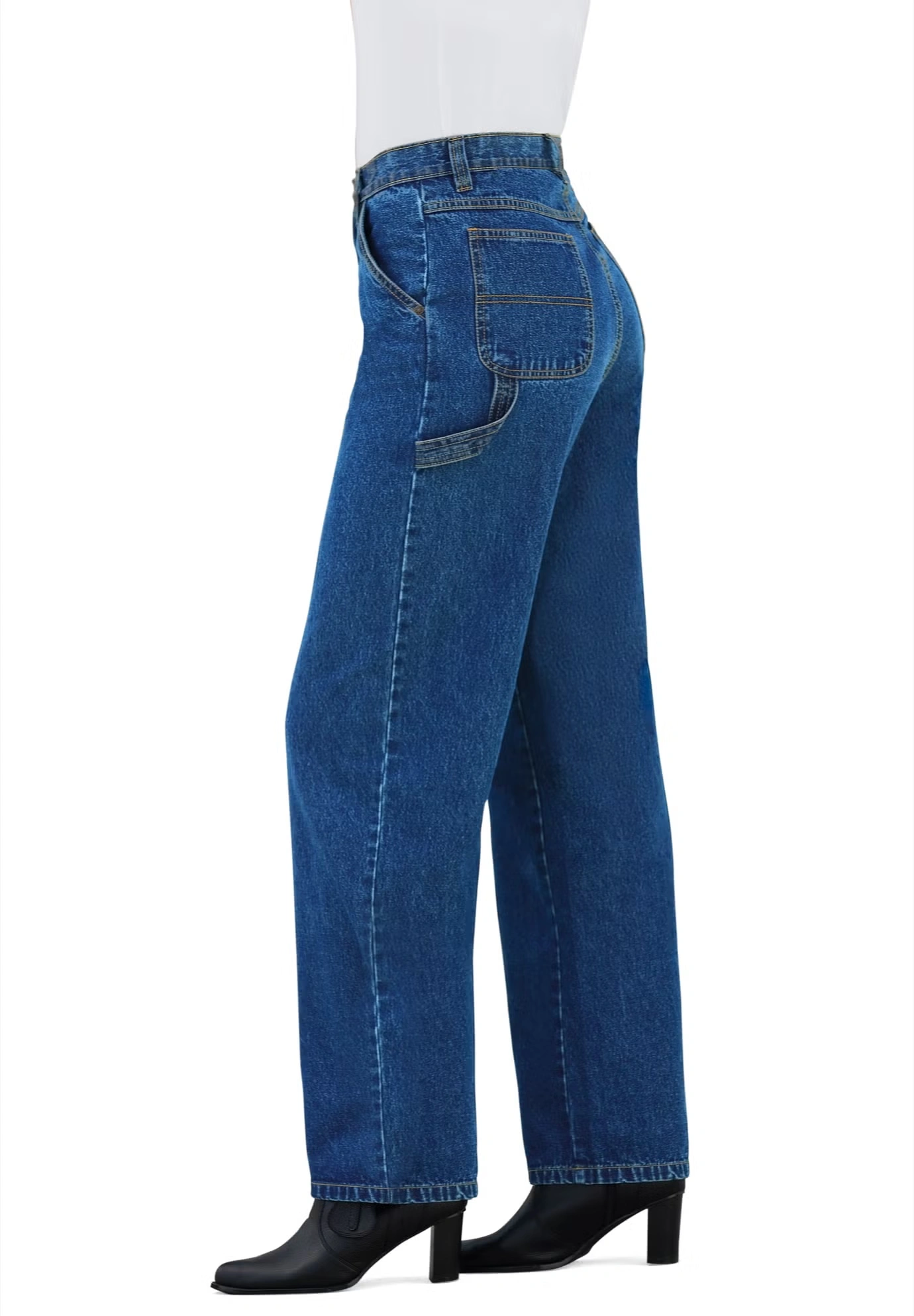 Back-Elastic All-Cotton Denim Carpenter Jeans