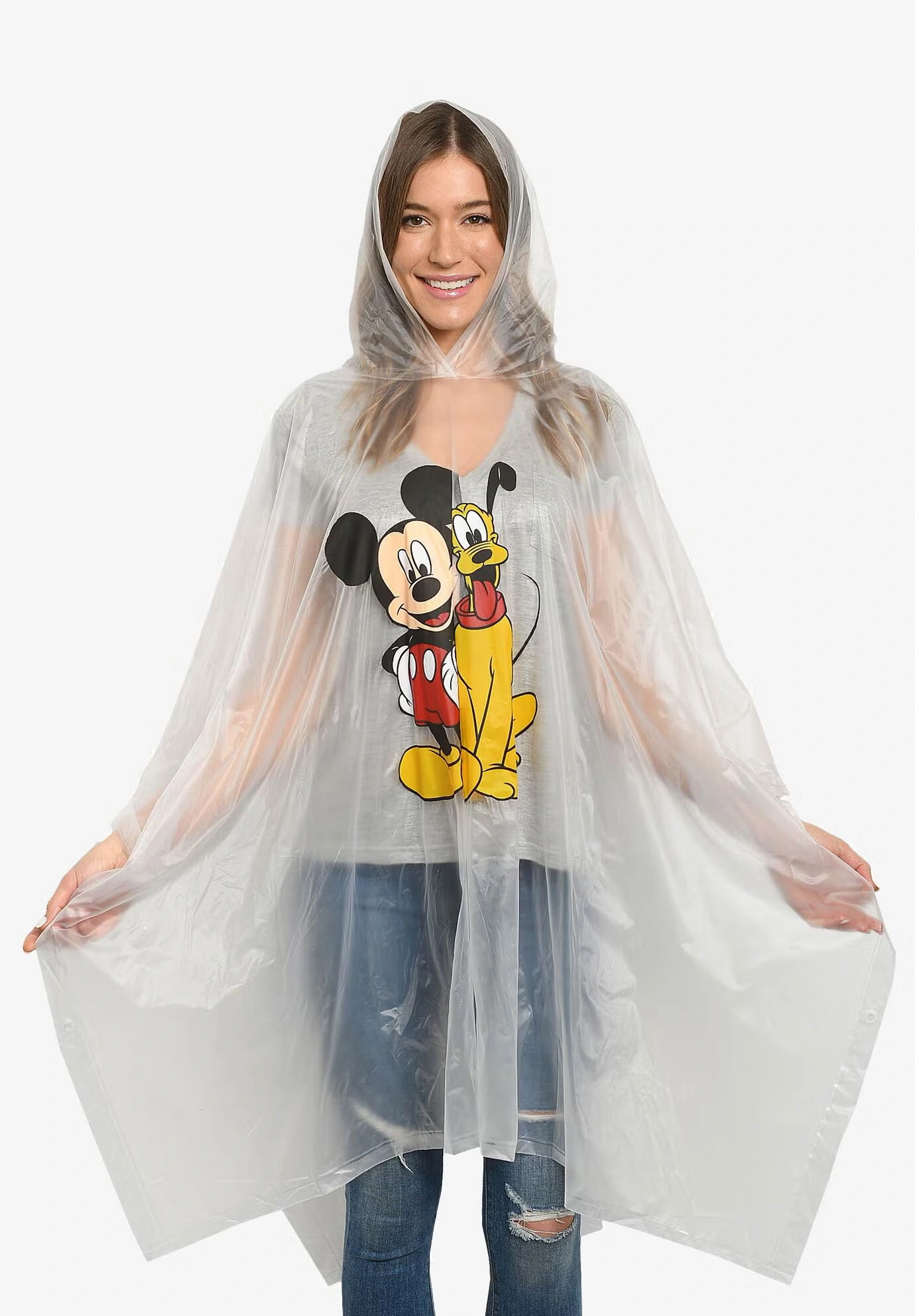 Adult Unisex Disney Mickey Mouse & Pluto Rain Poncho Clear Vinyl
