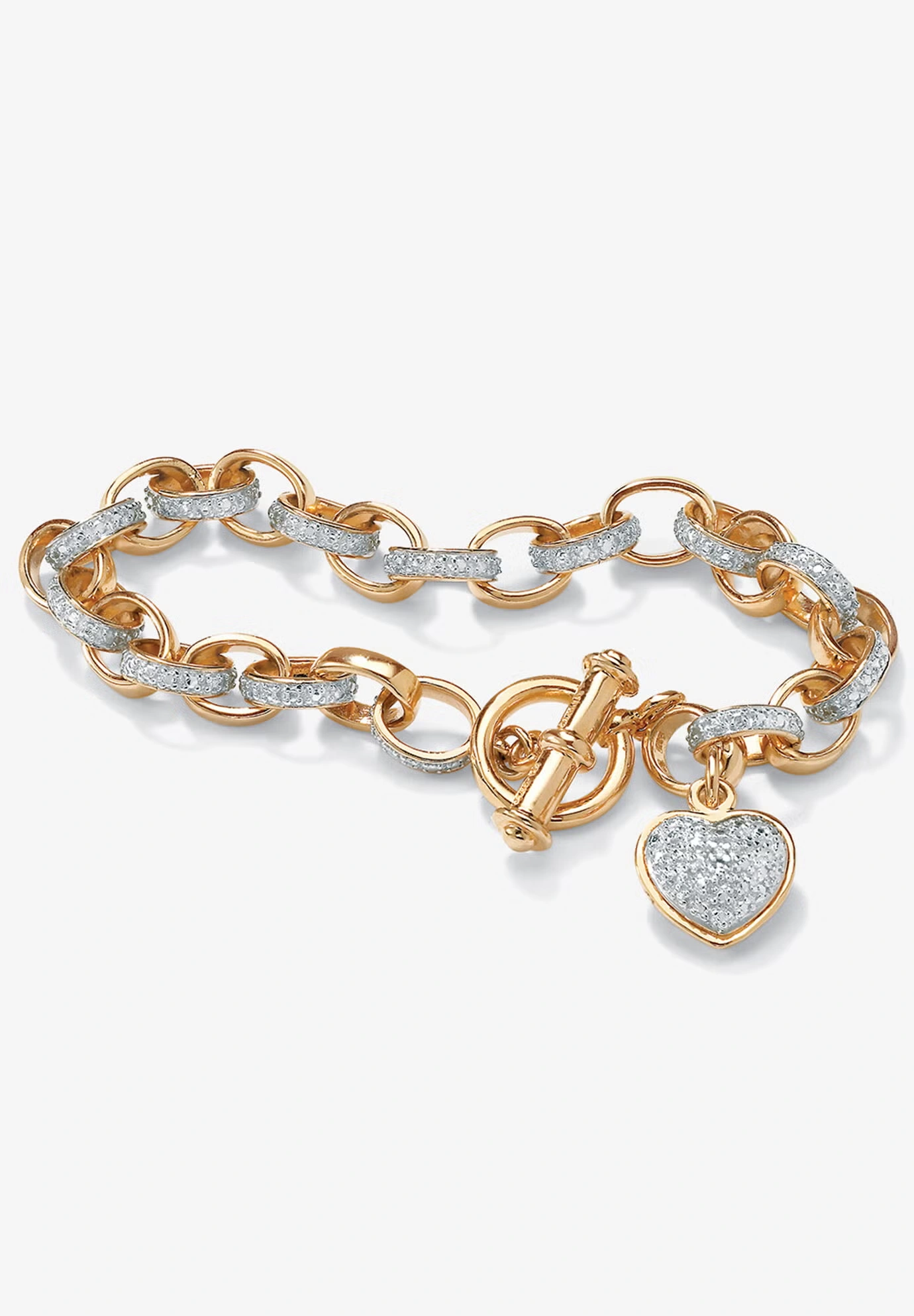 Diamond Accent Heart Charm Bracelet In Gold-Plated Sterling Silver