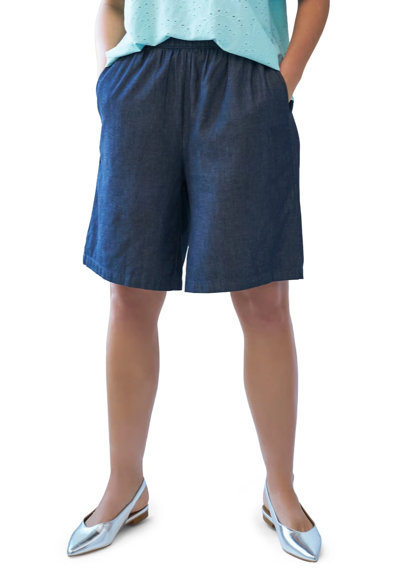 Elastic Waist Pull-On Denim Shorts