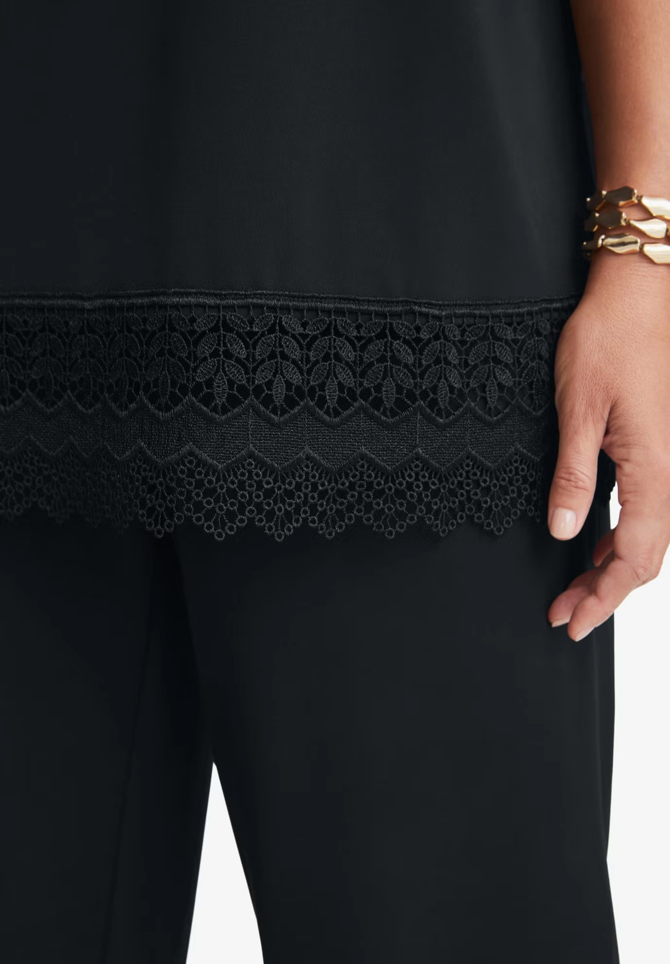 2-Piece Stretch Knit Lace Trim Crop Set