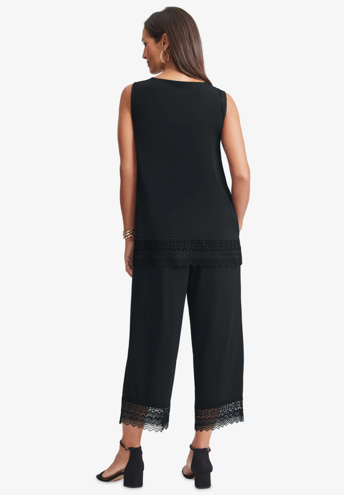 2-Piece Stretch Knit Lace Trim Crop Set 4 2-Piece Stretch Knit Lace Trim Crop Set