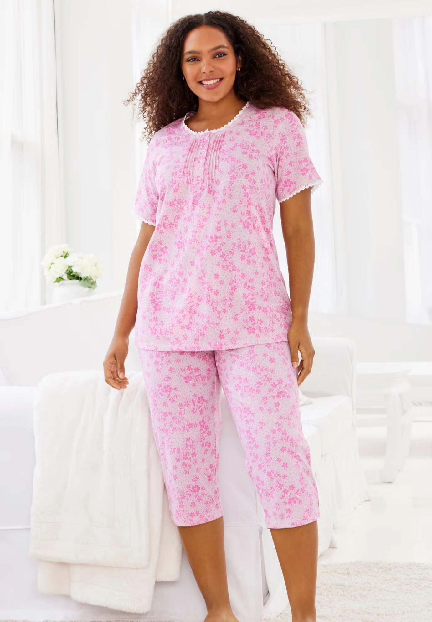 2-Piece Pintuck Tee and Capri Sleep Set 8 2-Piece Pintuck Tee and Capri Sleep Set