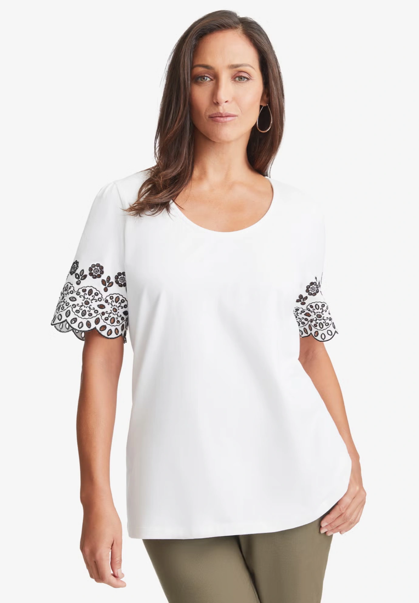 Eyelet Scoop-Neck Tee